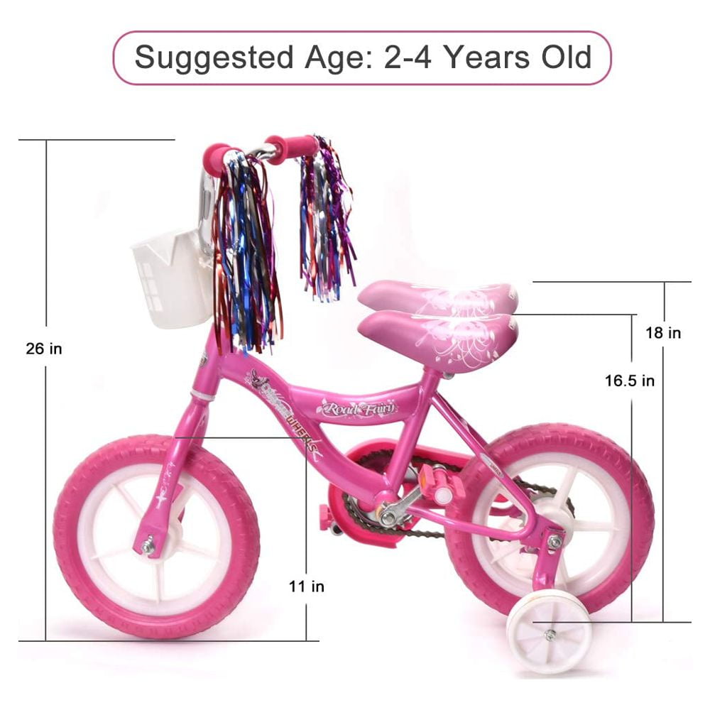 WonderPlay BMX Kids Bike with Training Wheels and Front Basket (Pink, 12 in) 95tnf