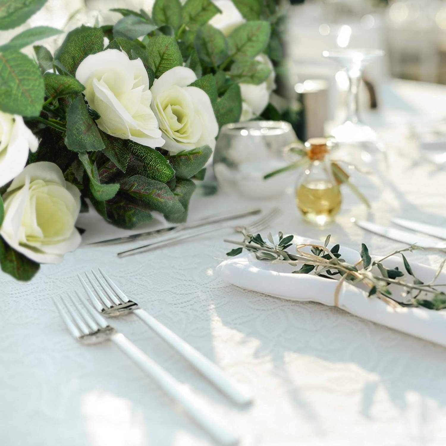 YOLETO Artificial Rose Vine Garland for Wedding and Home Decor (White, 2 Pack, 15 ft Total) m7188