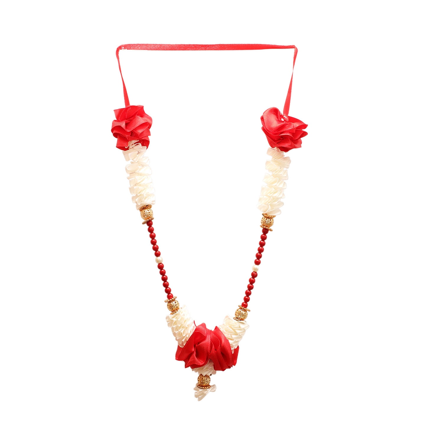 Shubhkart Makhamali Artificial Moti Garland Decorative Floral String for Puja and Home Decor (Red, 24 in) cdr5t