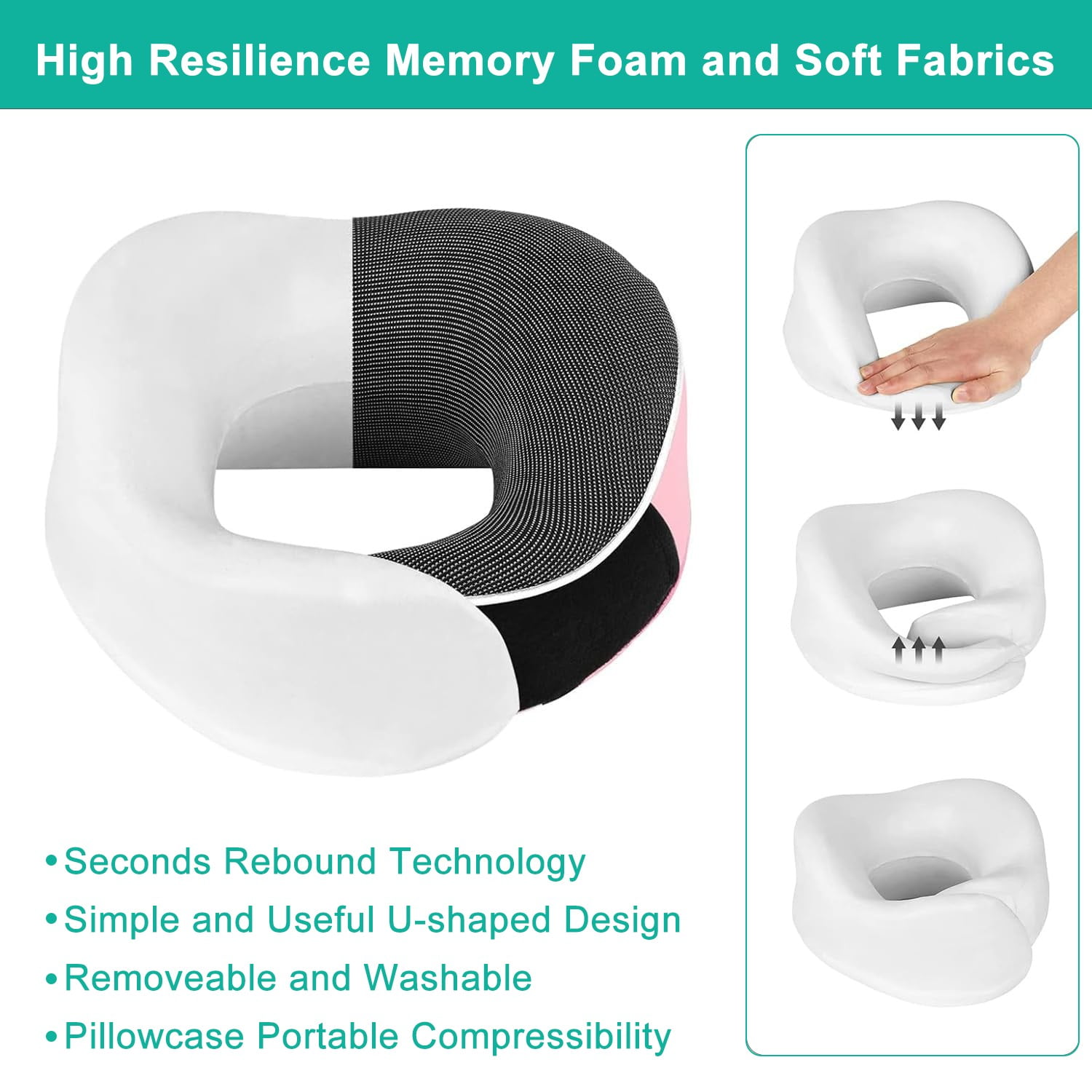 Merryhome Memory Foam Travel Neck Pillow, Ergonomic 360-Degree Support with Eye Mask and Earplugs (Pink, 0.7 lb) 5ih4y