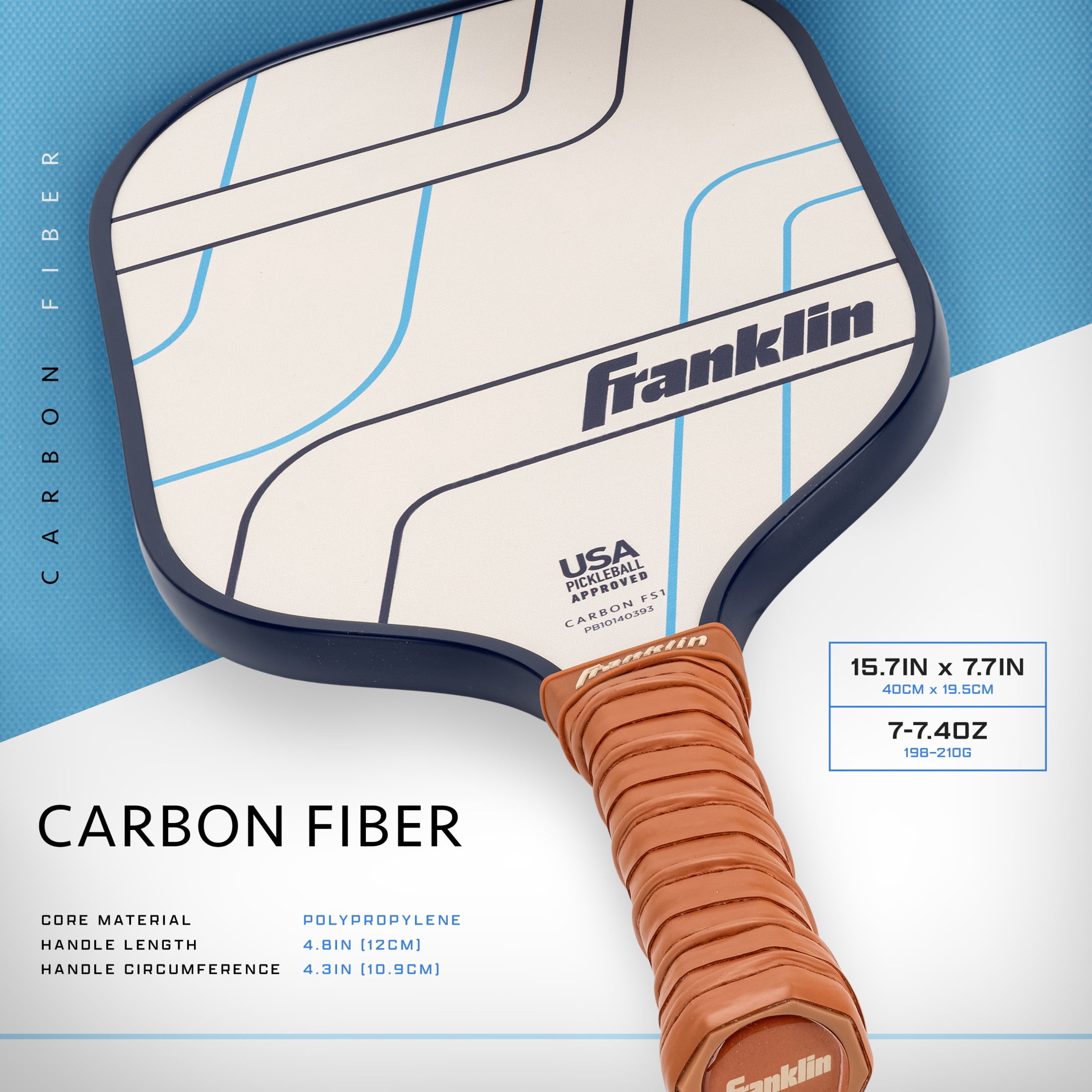 Franklin Sports Essentials Carbon Fiber Pickleball Paddle (Cream/Navy, 7.4 oz) lx426