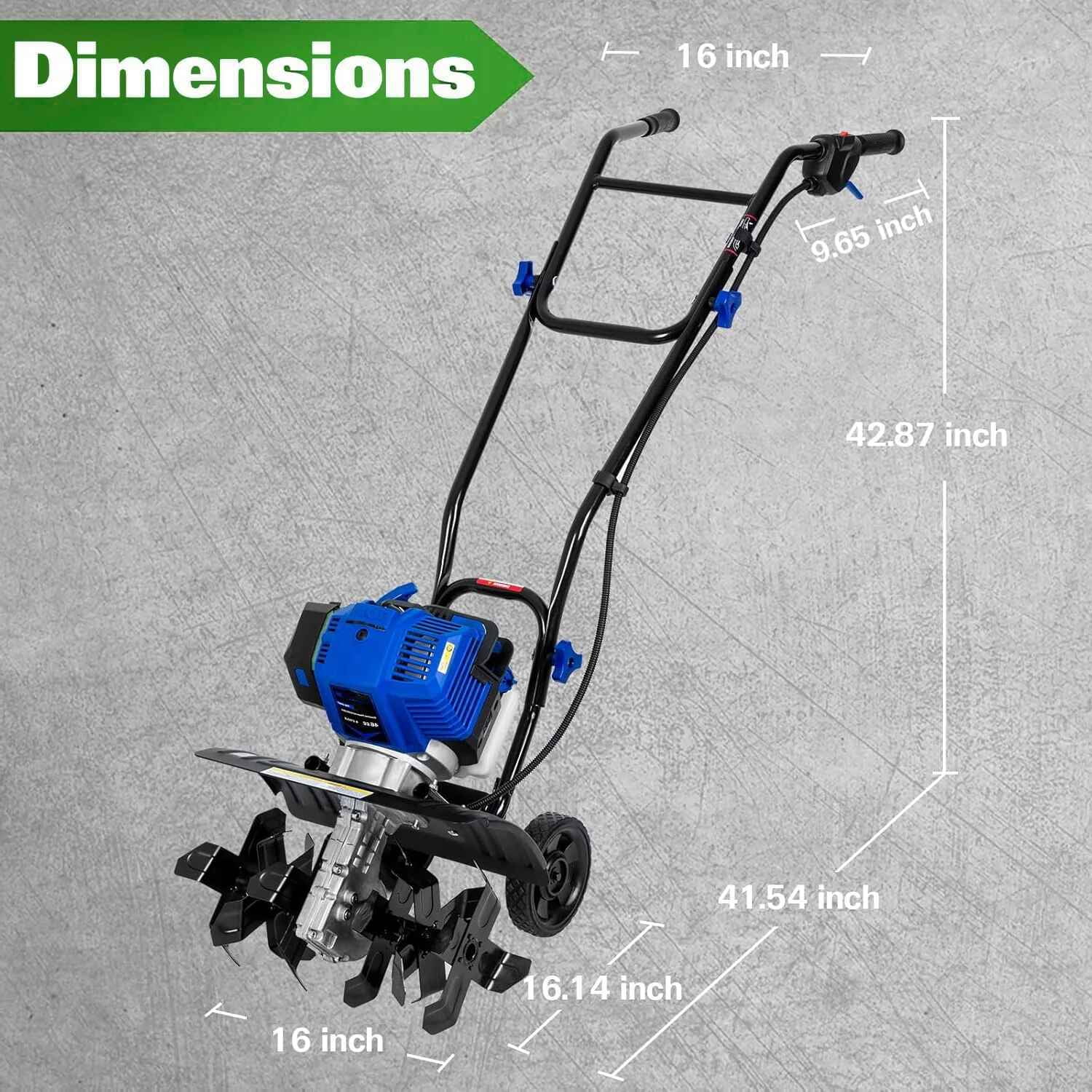 ANILIBATT Gas Garden Tiller, 46cc Power Cultivator for Soil Preparation and Digging (16 in Width, 8 in Depth) w6ict