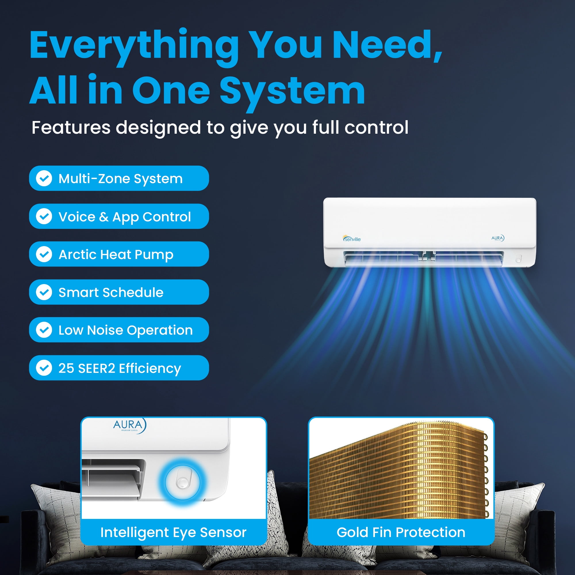 Senville 9000 BTU Mini Split Air Conditioner and Heat Pump (White, 9000 BTU) 9jkwi