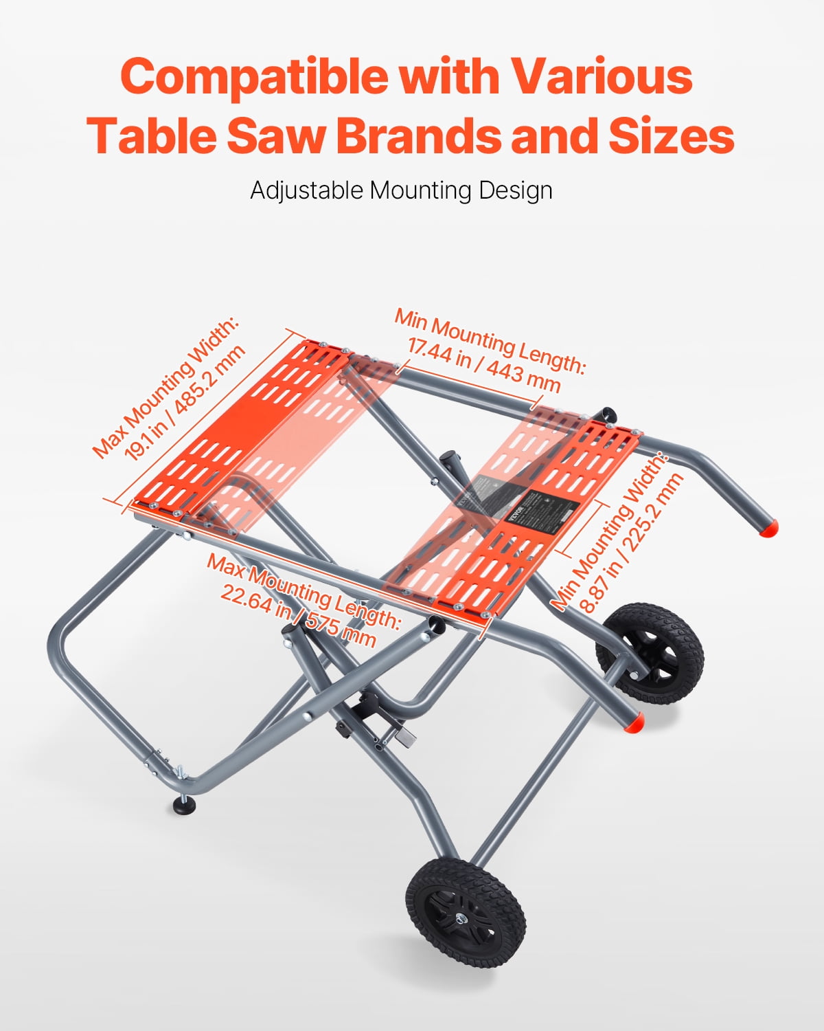 VEVOR Portable Table Saw Stand, Rolling Foldable Workstation with 8 in Rubber Wheels, Heavy-Duty Steel Construction (350 lb Capacity) 2v484