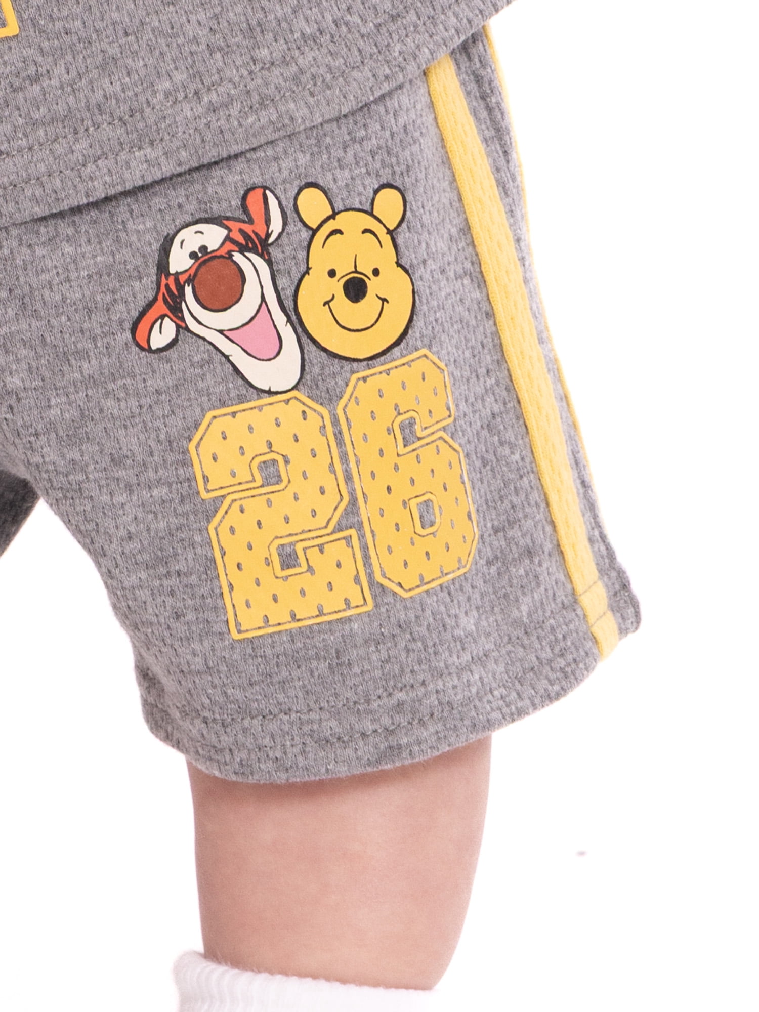 Winnie the Pooh Baby Boys Athletic Graphic T-Shirt and Shorts Set (Grey, 0-3 Months) z45dw