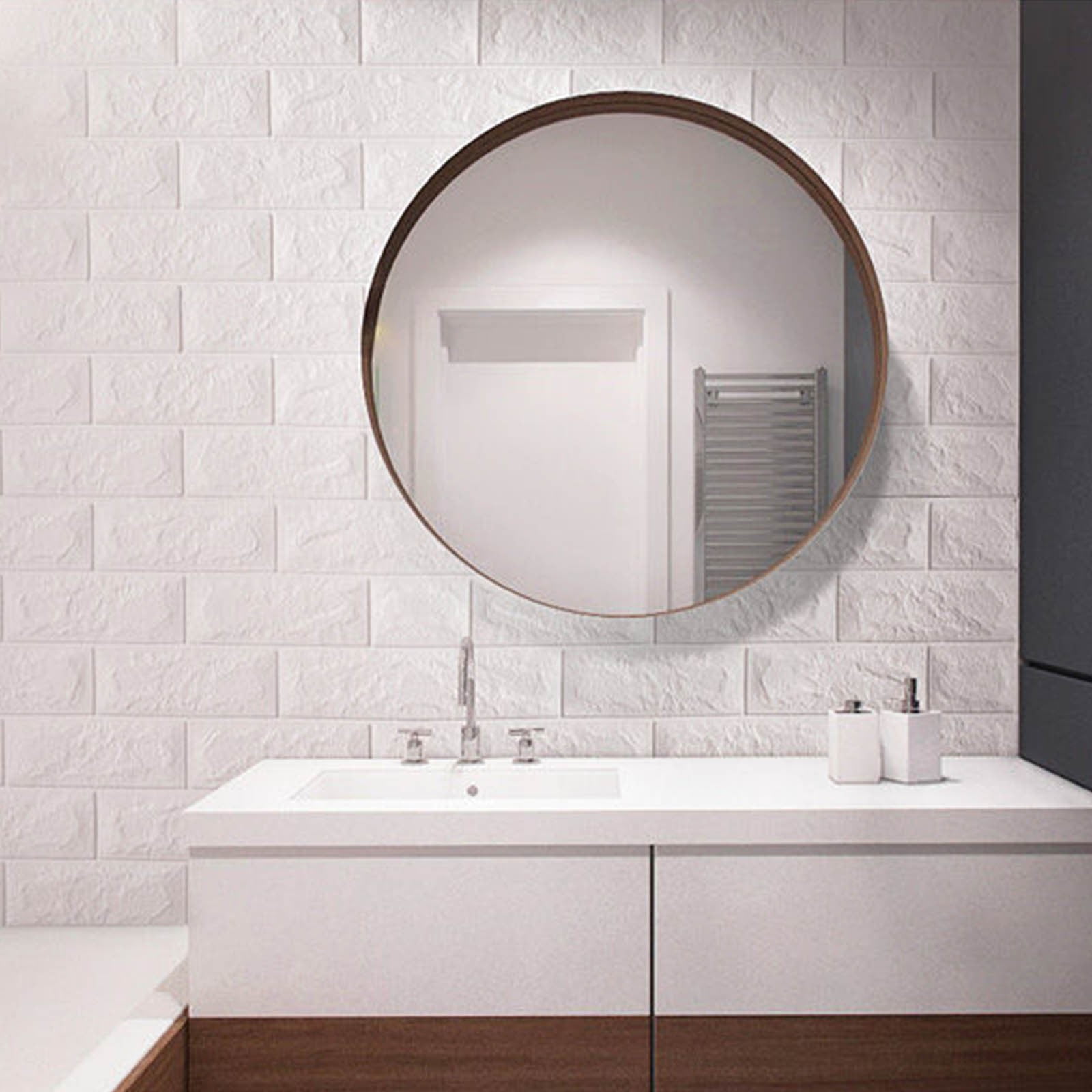 Pompotops 3D Brick Wall Panels Peel and Stick Foam Wallpaper for Home Decor (White, 2 Pack) spwdb