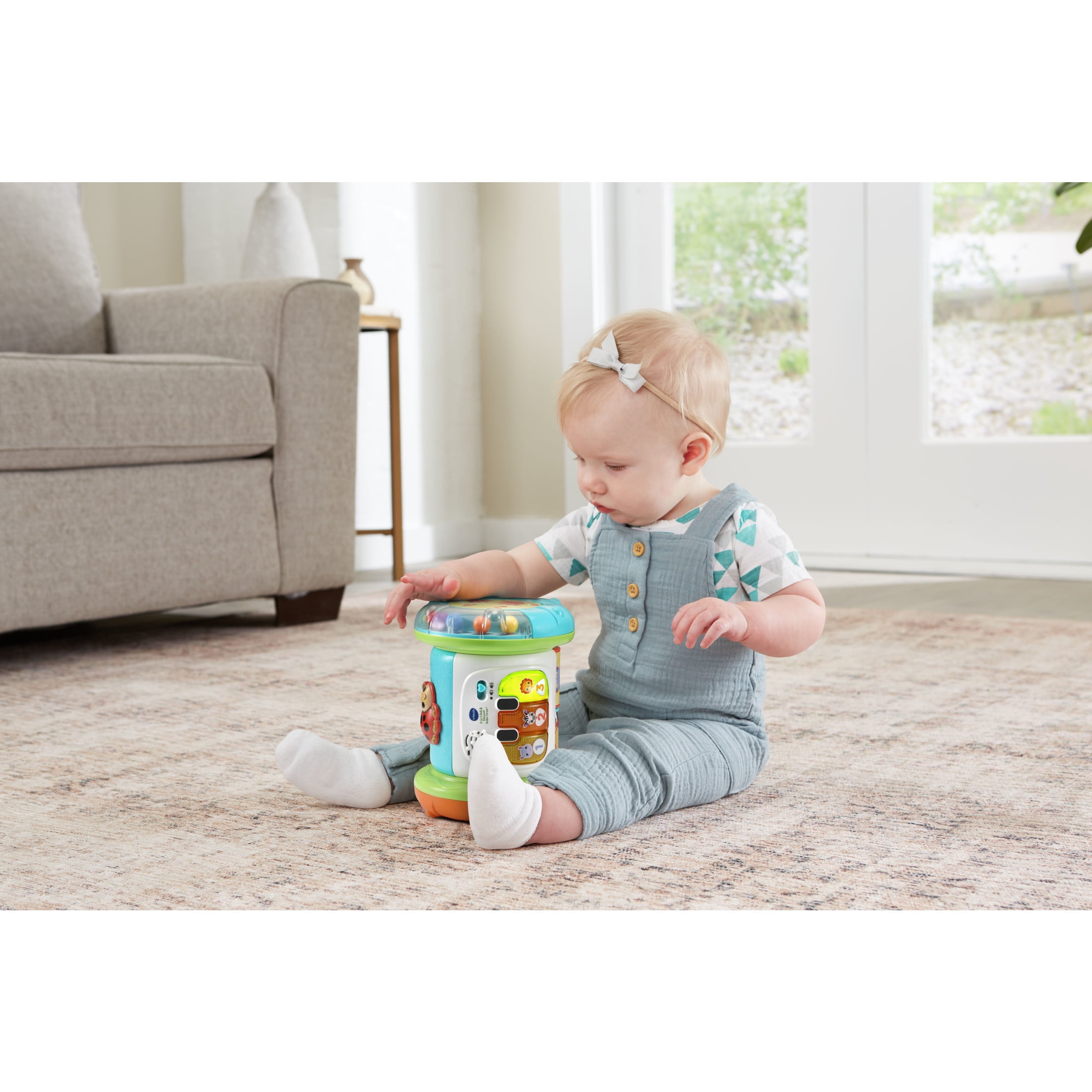 VTech Baby 2-in-1 Roll & Discover Roller Drum Interactive Learning Toy (Multi-Color, 1 Unit) 5ec5z