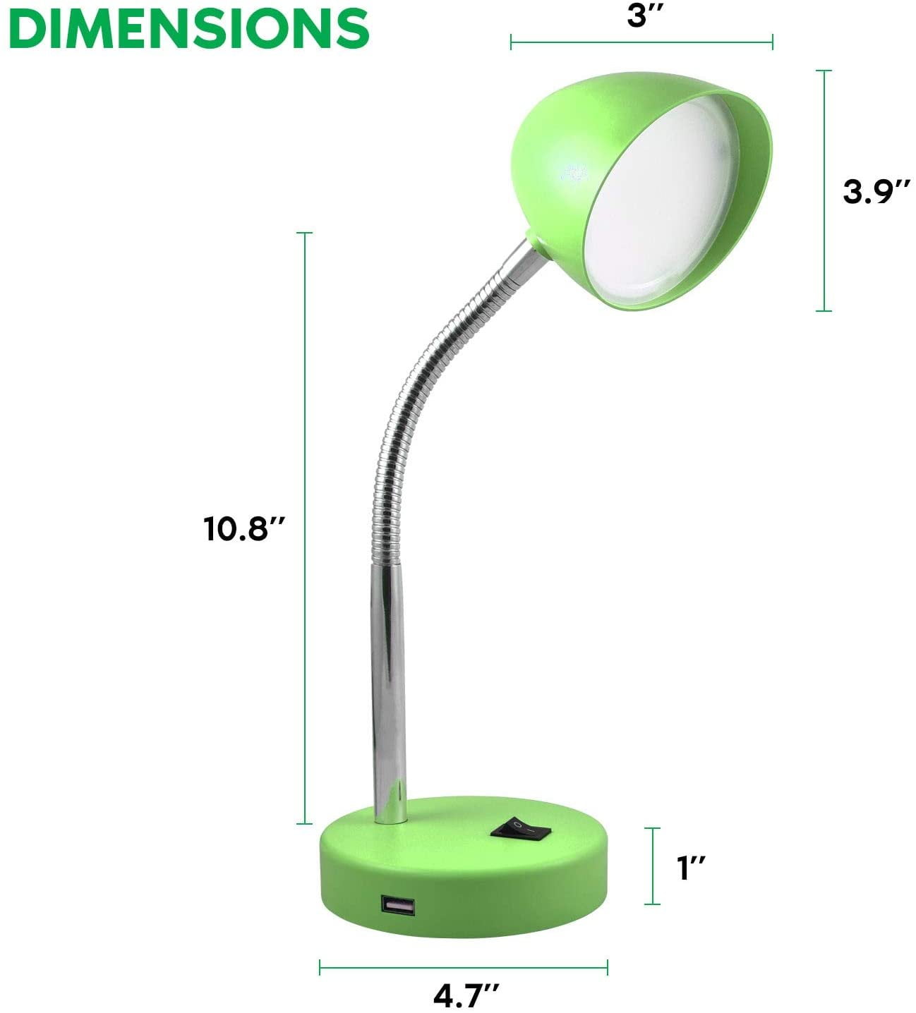 MaxLite LED Desk Lamp with USB Charging Port, Adjustable Gooseneck Reading Light (Green, 1 Pack) 118g9
