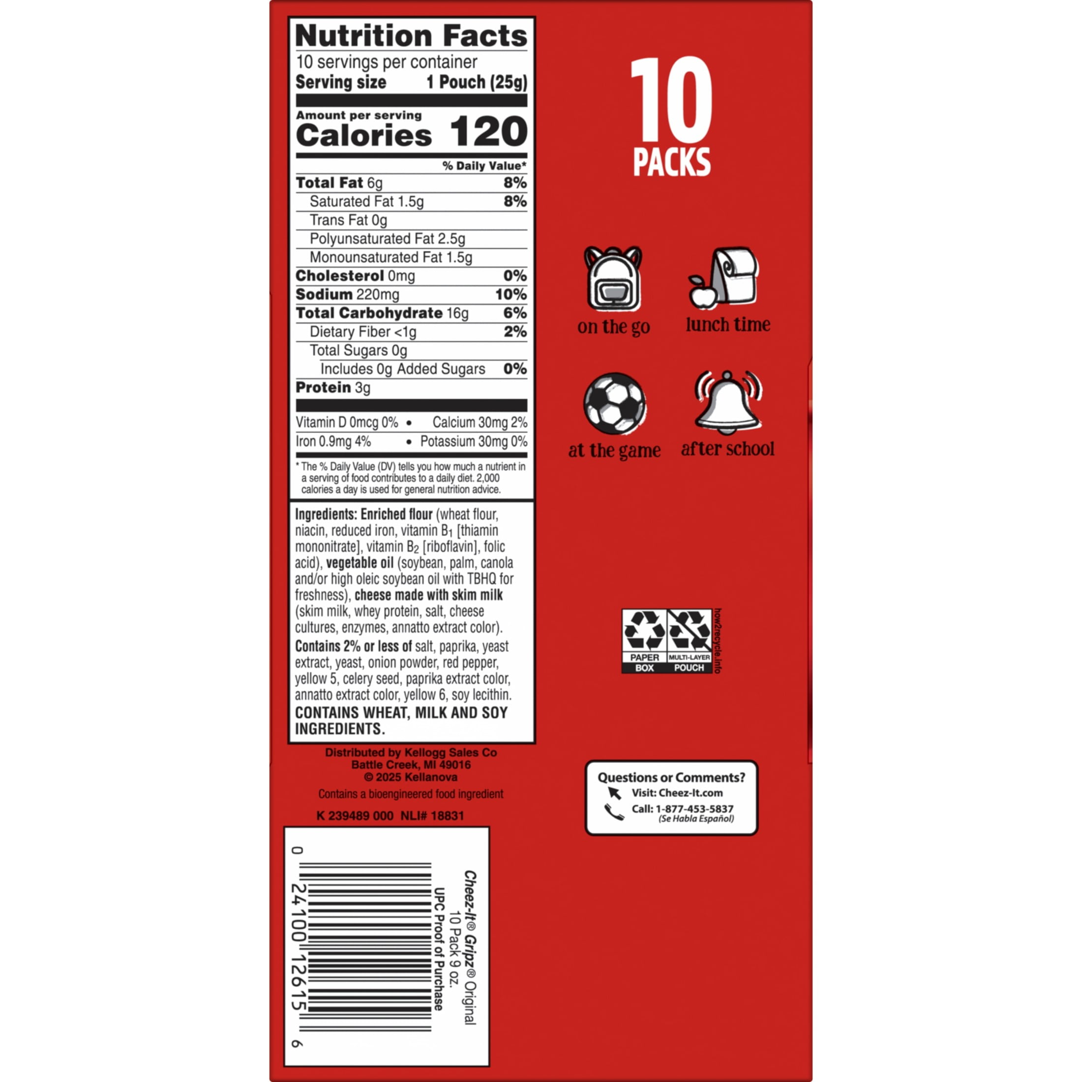 Cheez-It Gripz Original Baked Snack Crackers, Mini Crackers (10 Count, 9 oz) oknv1