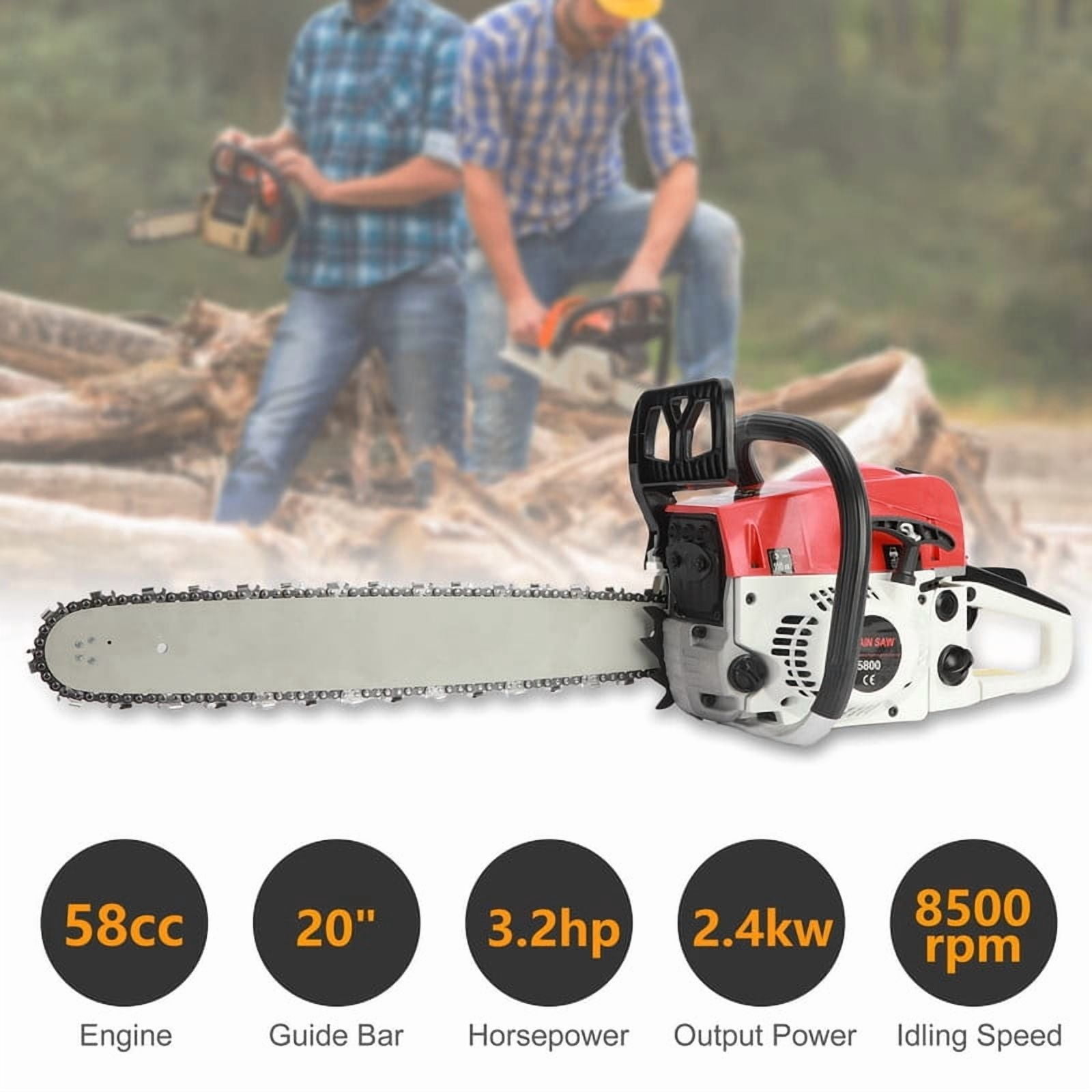 YNCE 58CC Gas Chainsaw, 3.2HP 2-Cycle Engine, 20 in Bar, Anti-Vibration System for Logging and Wood Cutting (20 in) 8bv9r