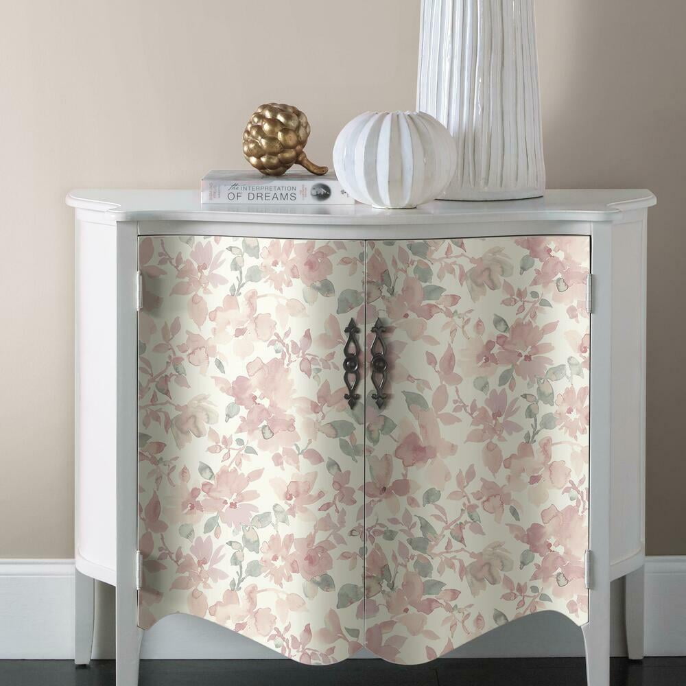 RoomMates Floral Peel and Stick Wallpaper, Removable Self-Adhesive Wall Decor (Light Pink, 28.18 sq ft) 01qoa