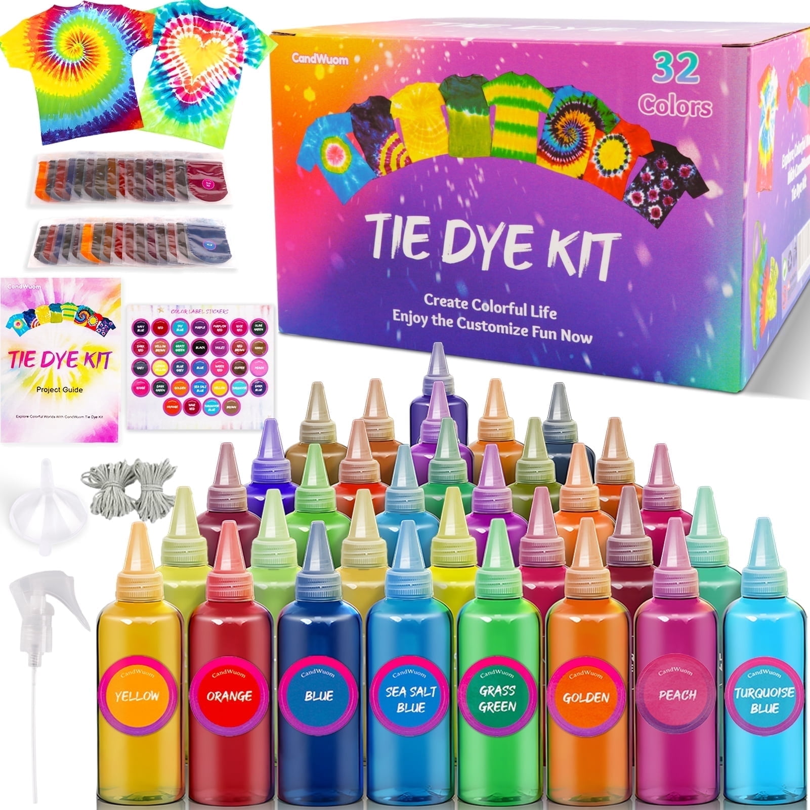 CandWuom Tie Dye Kit, 32 Vibrant Colors DIY Fabric Craft Set for Apparel and Home Decor (32 Pack, 2.03 fl oz) lbk61