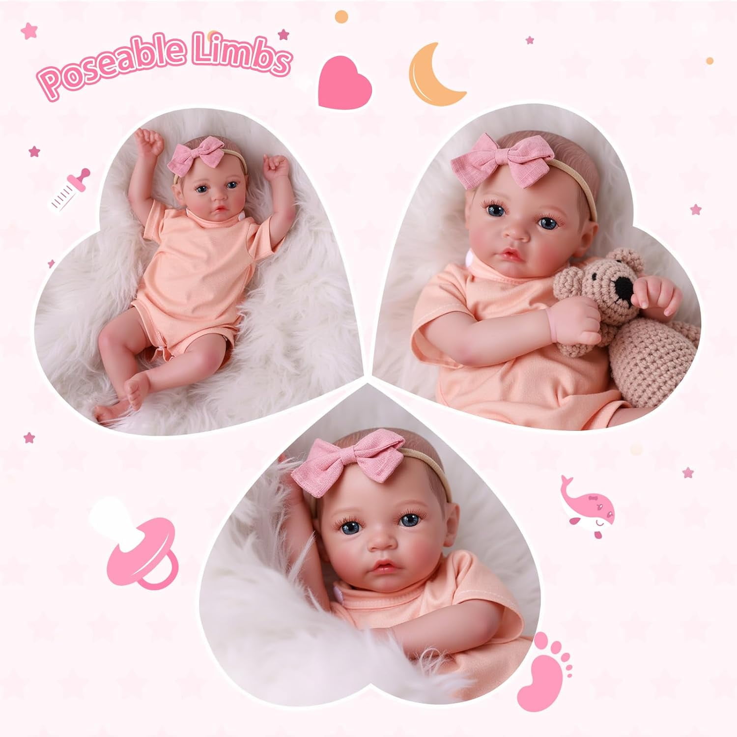 RSG Realistic Reborn Baby Doll Handmade Lifelike Soft Cloth Body with Clothing and Accessories (20 in) ft1ya