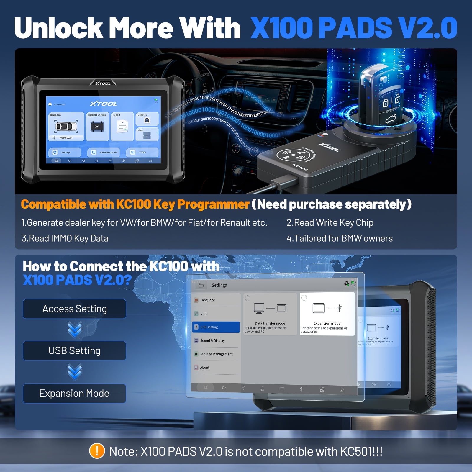 XTOOL X100 Pad Automotive Key Fob Programmer and All System OBD2 Diagnostic Scan Tool (32 Service Functions) qrdae - Image 4