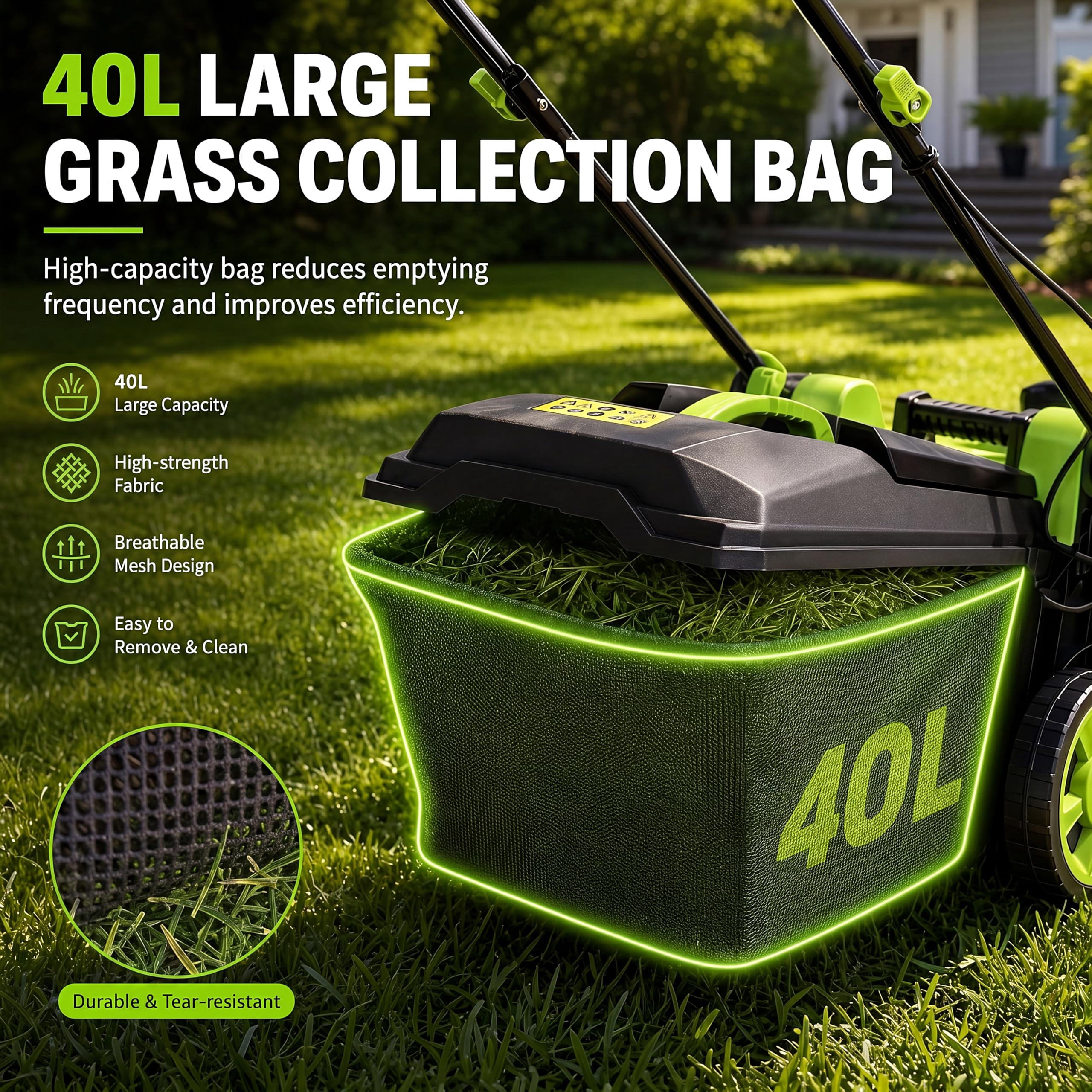 BouPower 40V Cordless Push Lawn Mower, Brushless Motor 2-in-1 Mulch & Bag Electric Mower (17 in, 2 x 4.0Ah Batteries) k4ybs