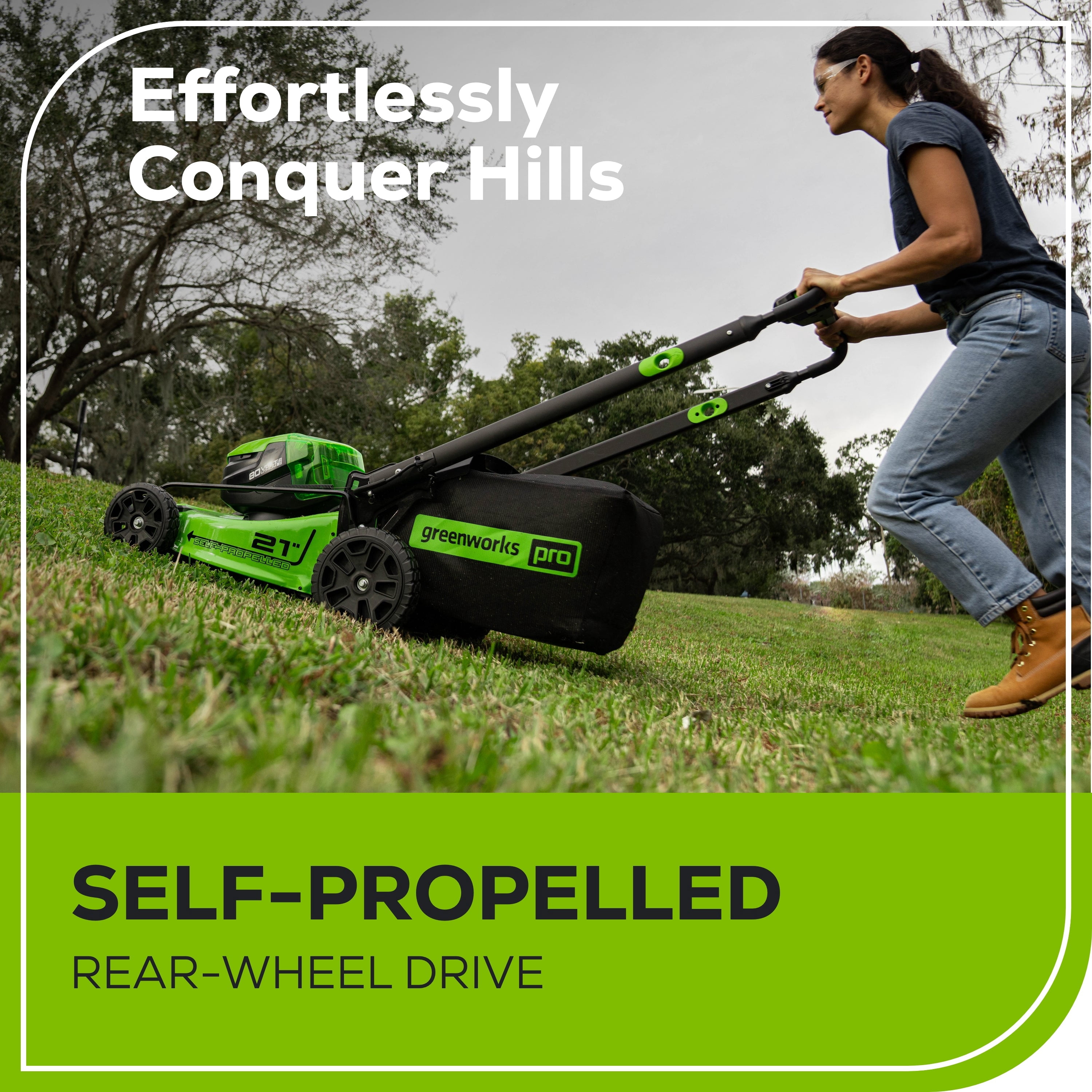Greenworks 80V Cordless Self-Propelled Walk-Behind Lawn Mower (Green, 21 in) m3yts