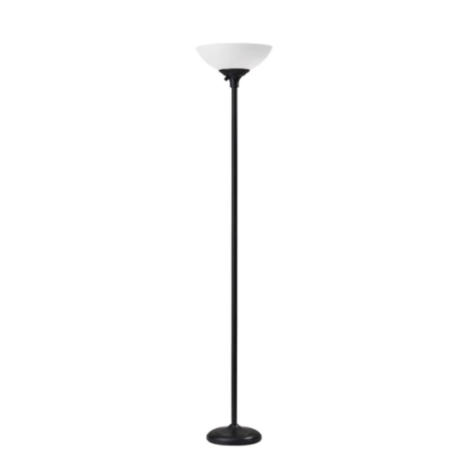 HomeRoots Torchiere Floor Lamp, Tailored Satin Steel Metal Finish with White Shade (71 in Height) 7zxfg