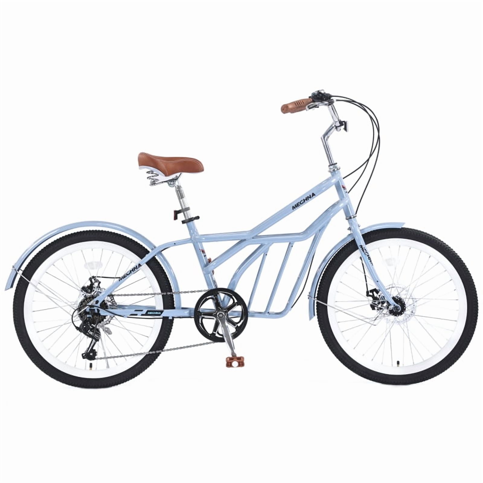 Harmie Women’s Cruiser Bike, 6-Speed Commuter Bicycle with Steel Frame and Double Disc Brakes (Blue, 24 in) 5kco5