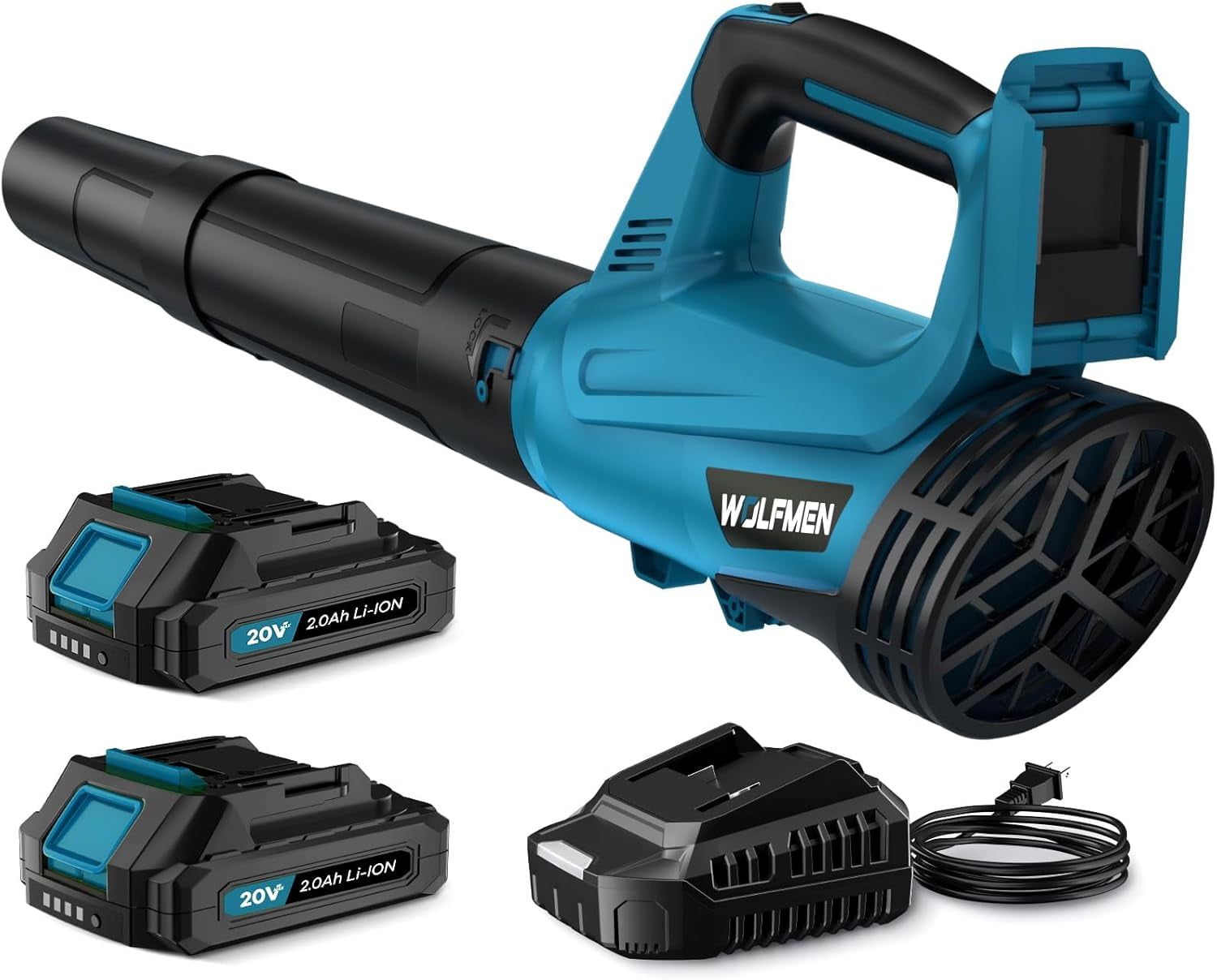 Generic Cordless Leaf Blower 450CFM 150MPH 6-Speed Electric Handheld Blower with 2 Batteries and Charger (Blue, 3.8 lb) 9piph