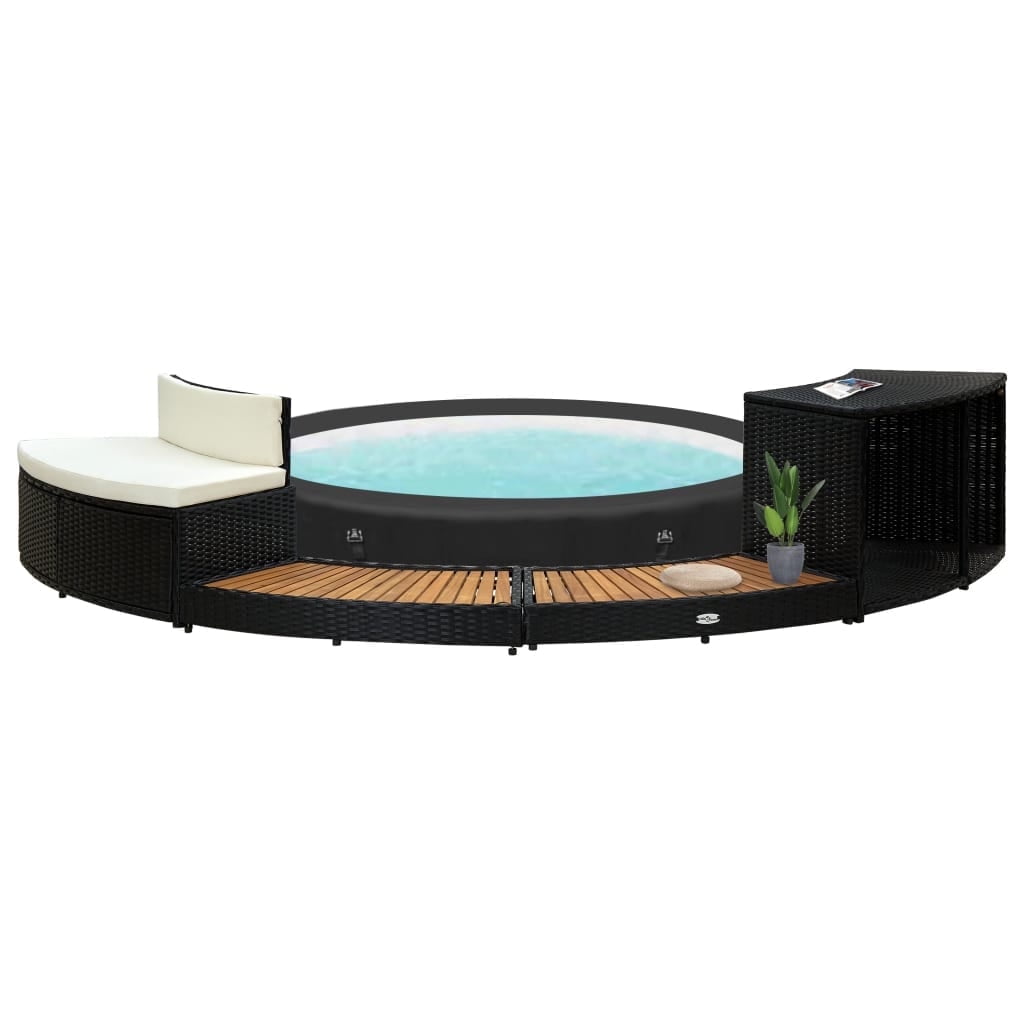 vidaXL Spa Surround Furniture Set with Poly Rattan and Acacia Wood (Black, 113.8 in x 48.8 in x 22 in) wllza