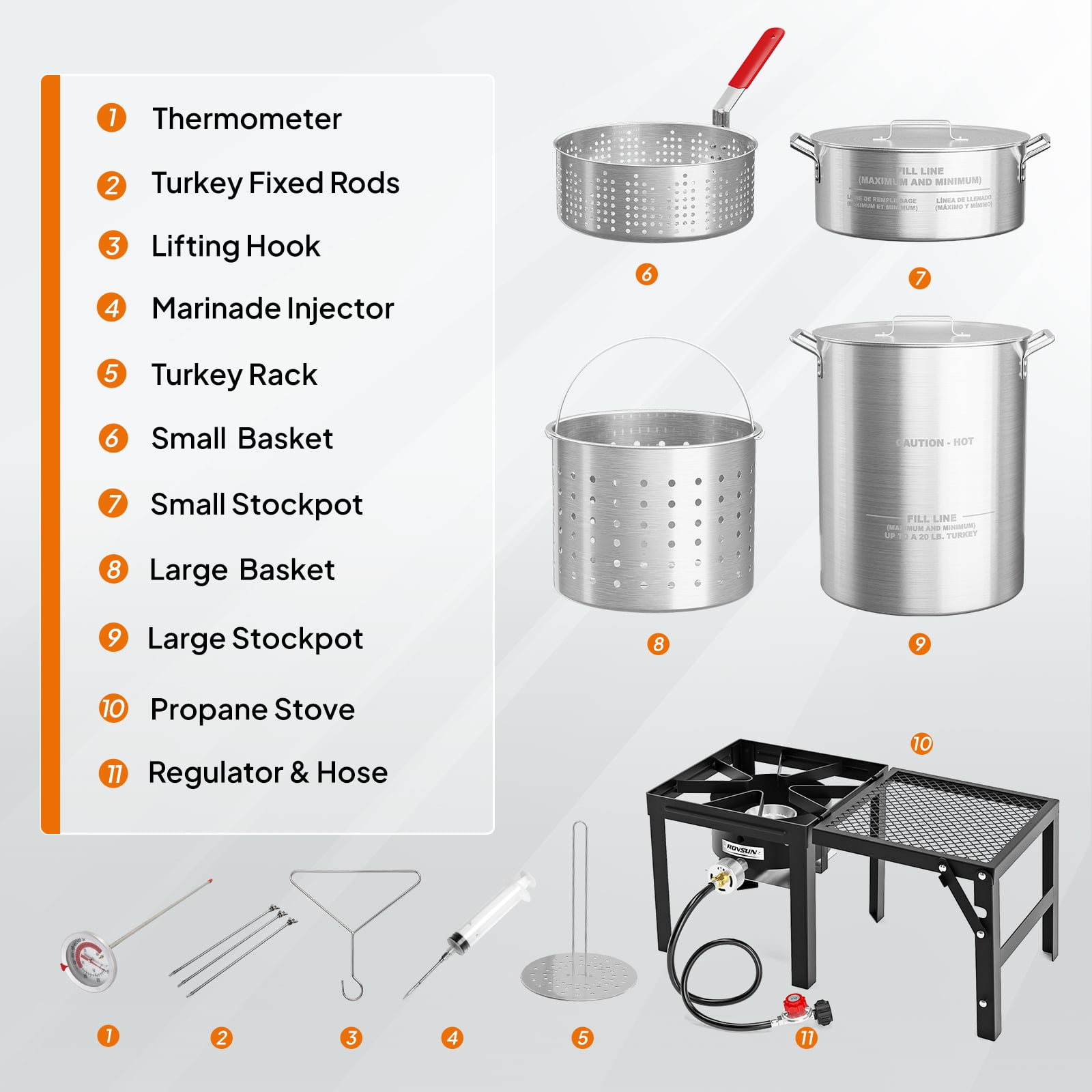VINGLI Outdoor Propane Turkey and Fish Fryer Kit with 54000 BTU Stove and Foldable Side Table (30 qt and 10 qt) atfbg