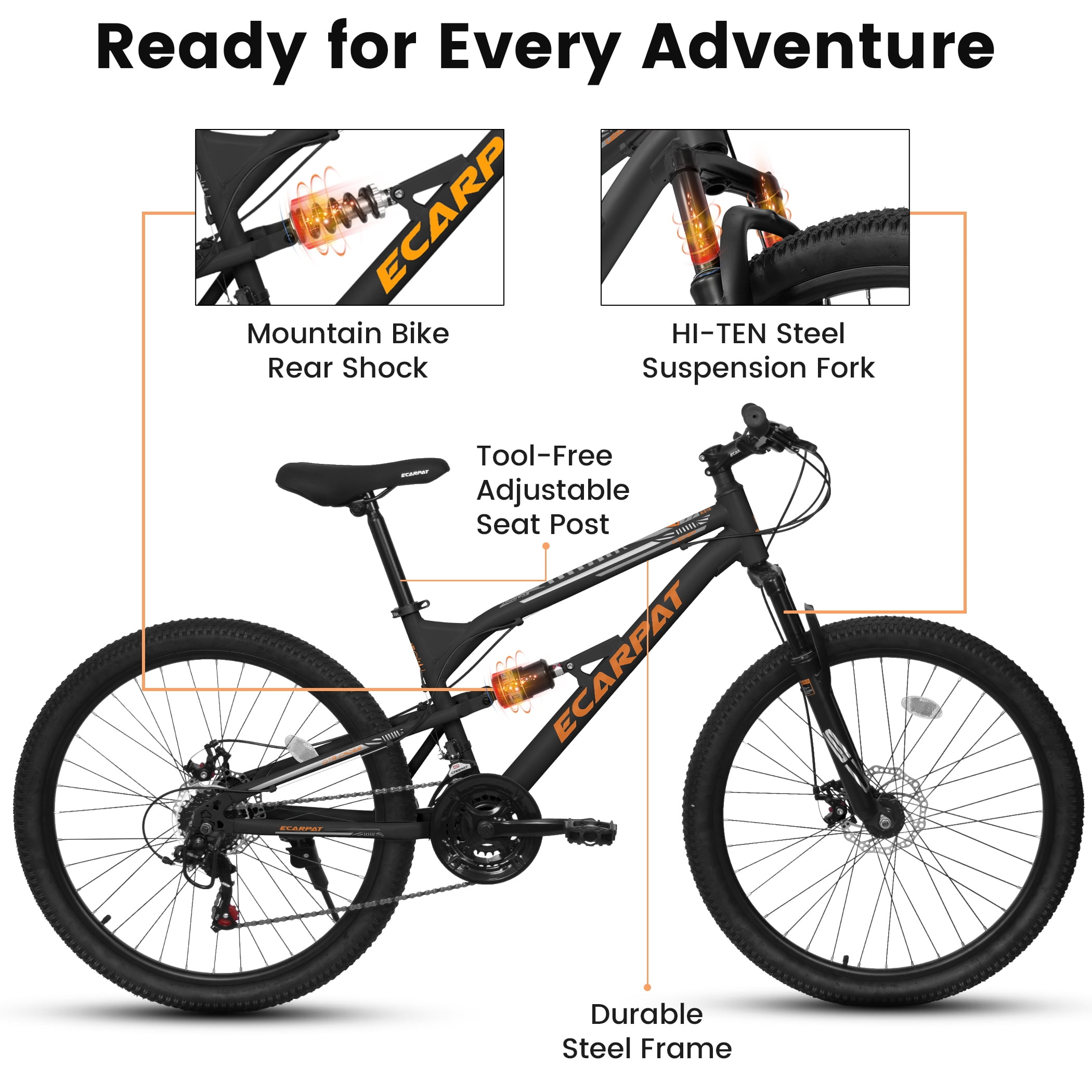 ESRIDOM 26 in Mountain Bike, 21-Speed Full Suspension MTB with Dual Disc Brakes, High Carbon Steel Frame (Black, 15.7 in Frame) j9yhv