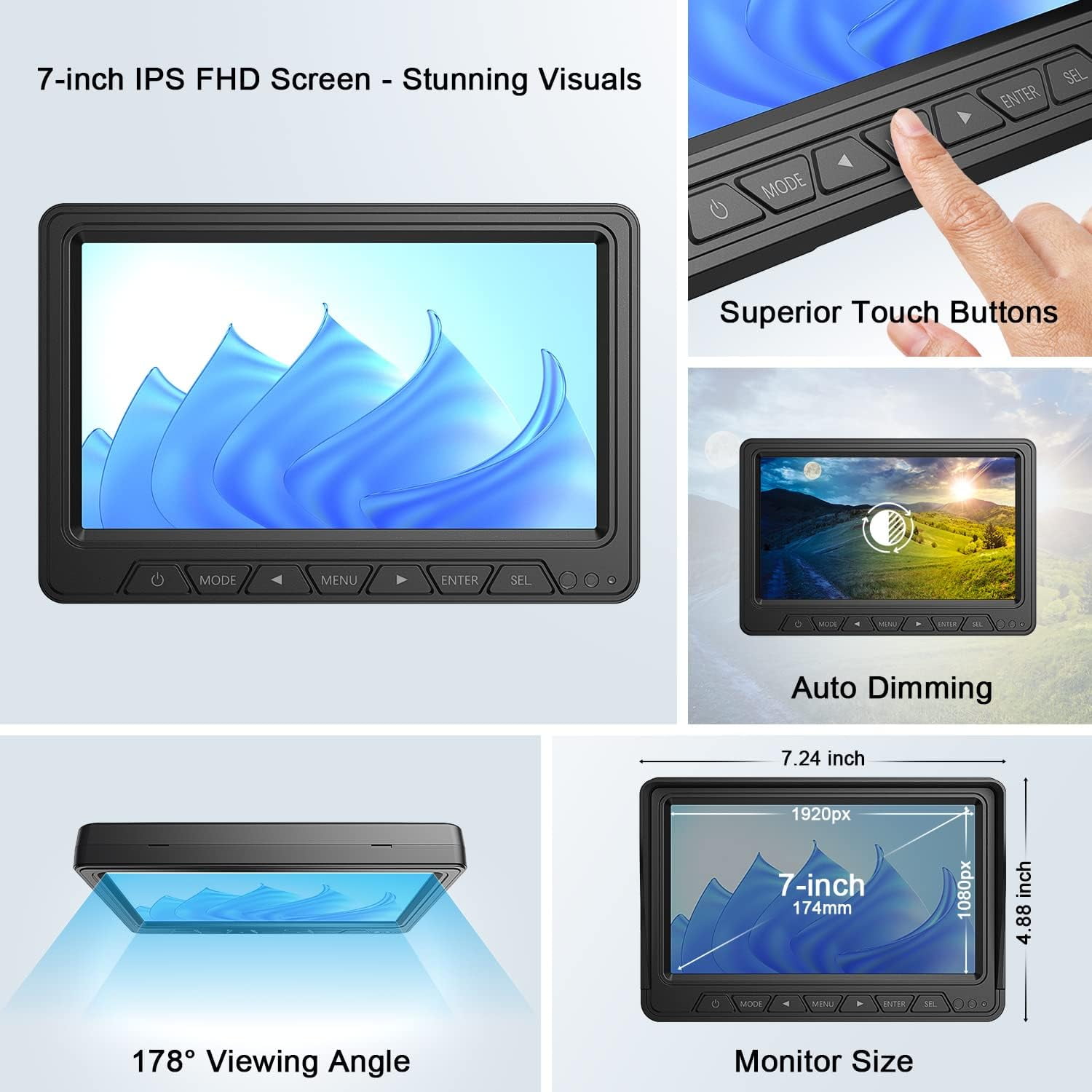 eRapta Wireless Backup Camera System with 7 in IPS Monitor (Black, 1080P HD) msv8r