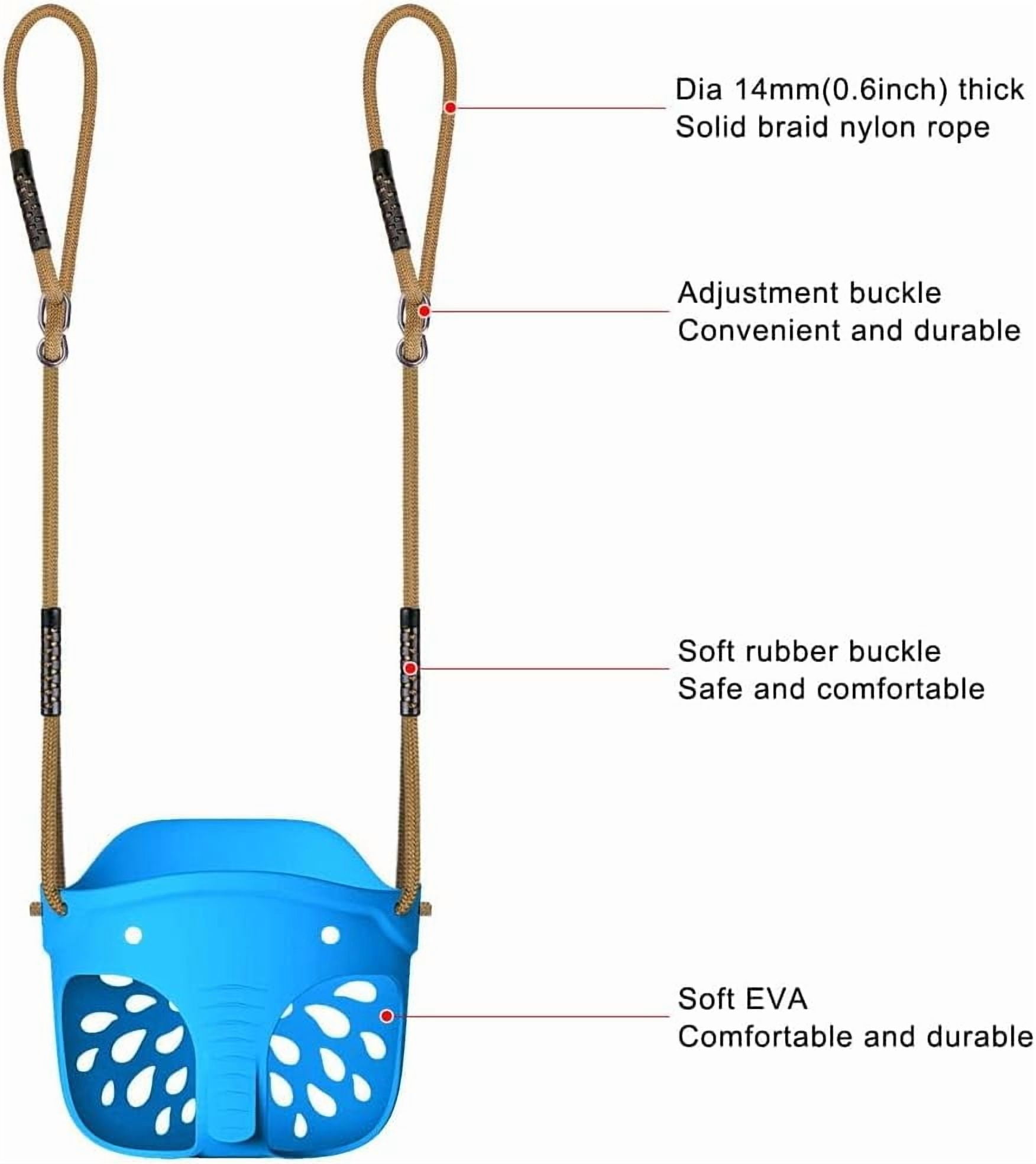 Runstore High Back Full Bucket Toddler Swing with Adjustable Rope and Locking Carabiners (Blue, 600 lb) 9353r