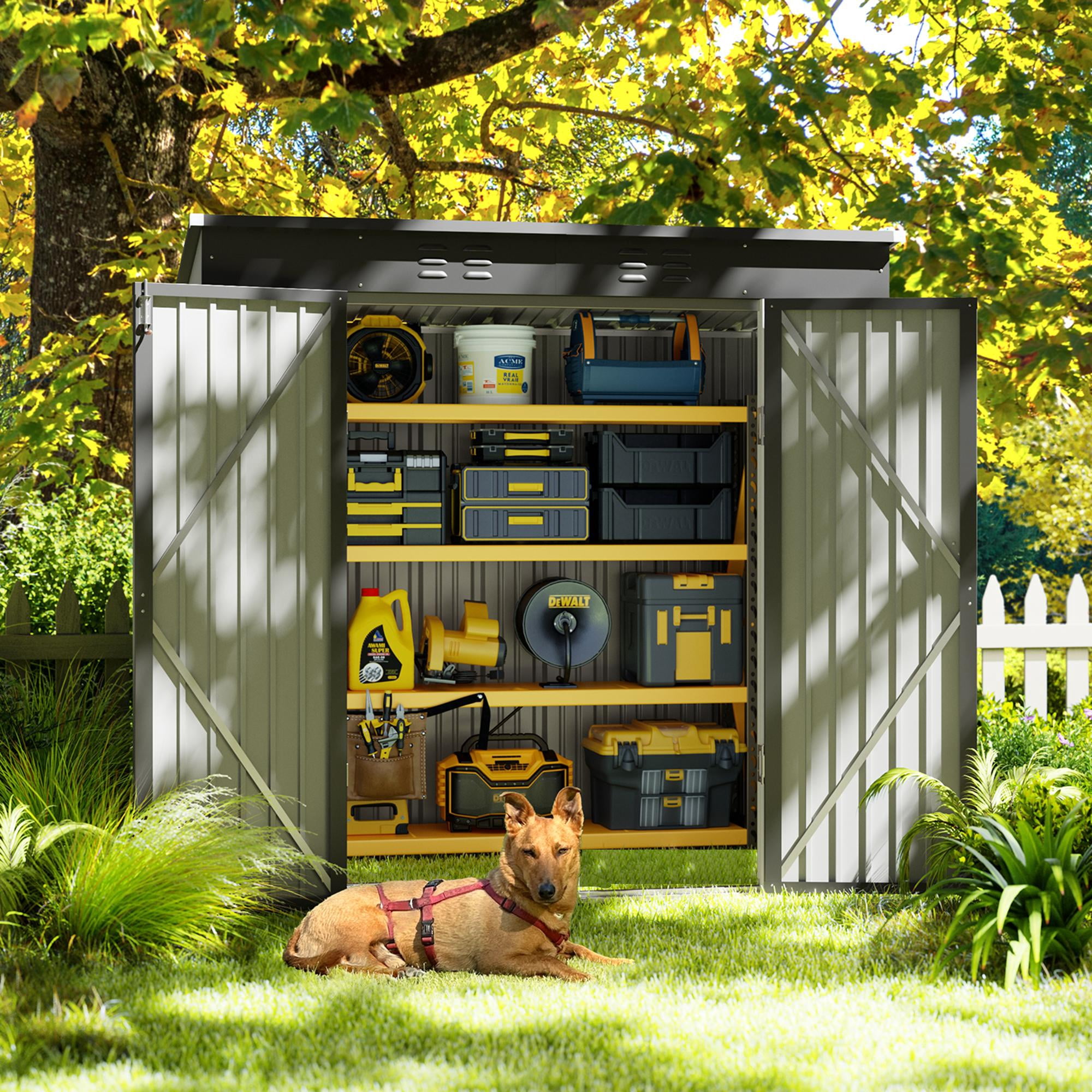 Asofer Outdoor Storage Shed, Heavy-Duty Galvanized Steel Garden Tool House with Lockable Door (Dark Gray, 6 ft x 4 ft) 2vr57