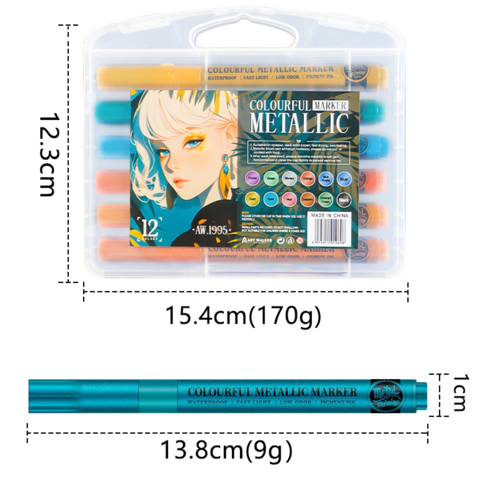 Goohae Metallic Acrylic Paint Markers, Quick-Dry Permanent Pens for Rock, Wood, and Glass (12-Pack, 0.03 fl oz) l0mc4