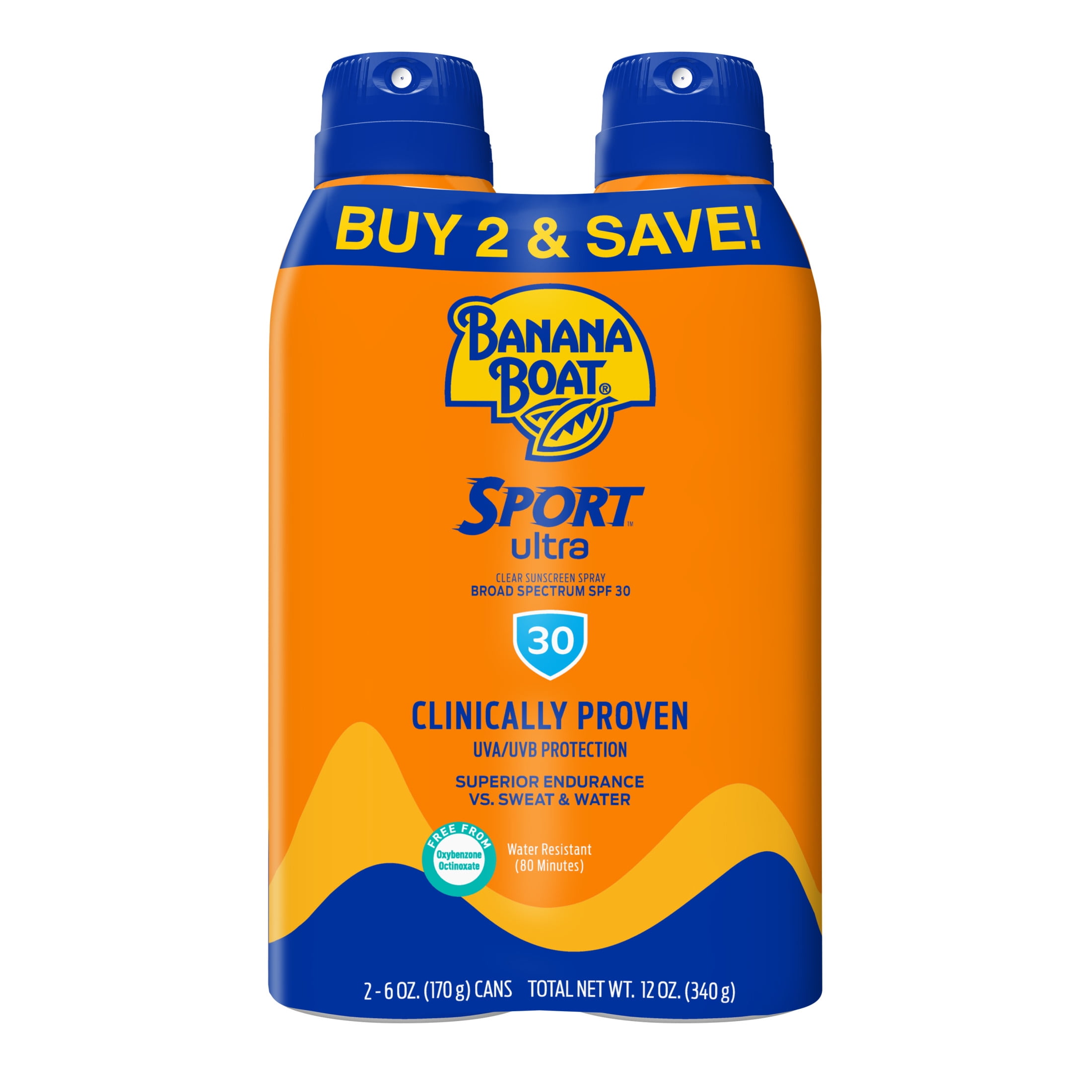 Banana Boat Sport Ultra Sunscreen Spray Broad Spectrum SPF 30 (Clear, 12 oz Twin Pack) mqonw
