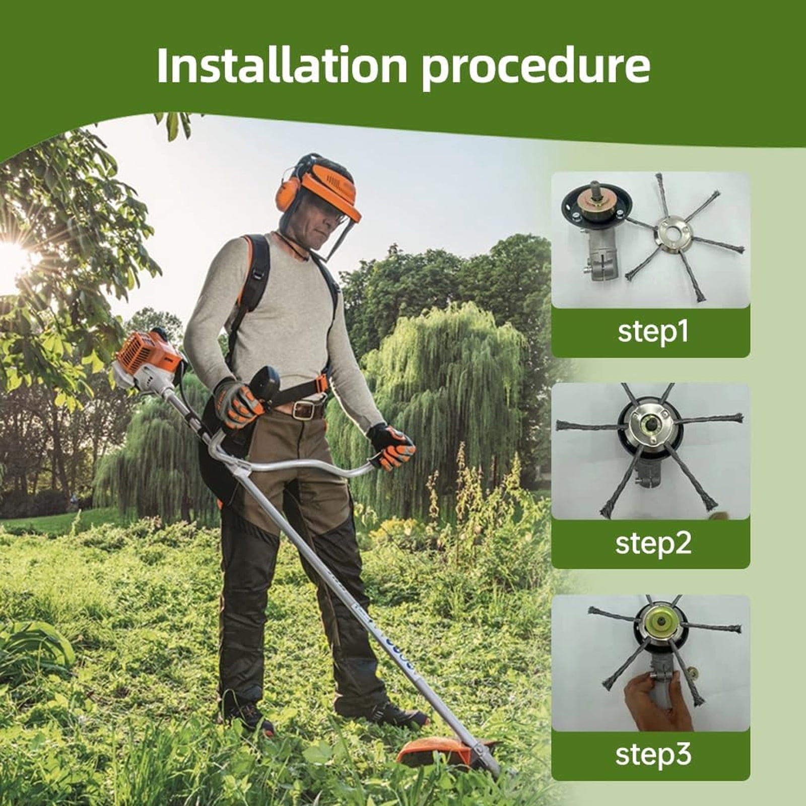 LINMOUA Universal Steel Wire Trimmer Head Heavy-Duty Weed Brush Cutter (Silver, 6 in, 3 Pack) f64ut