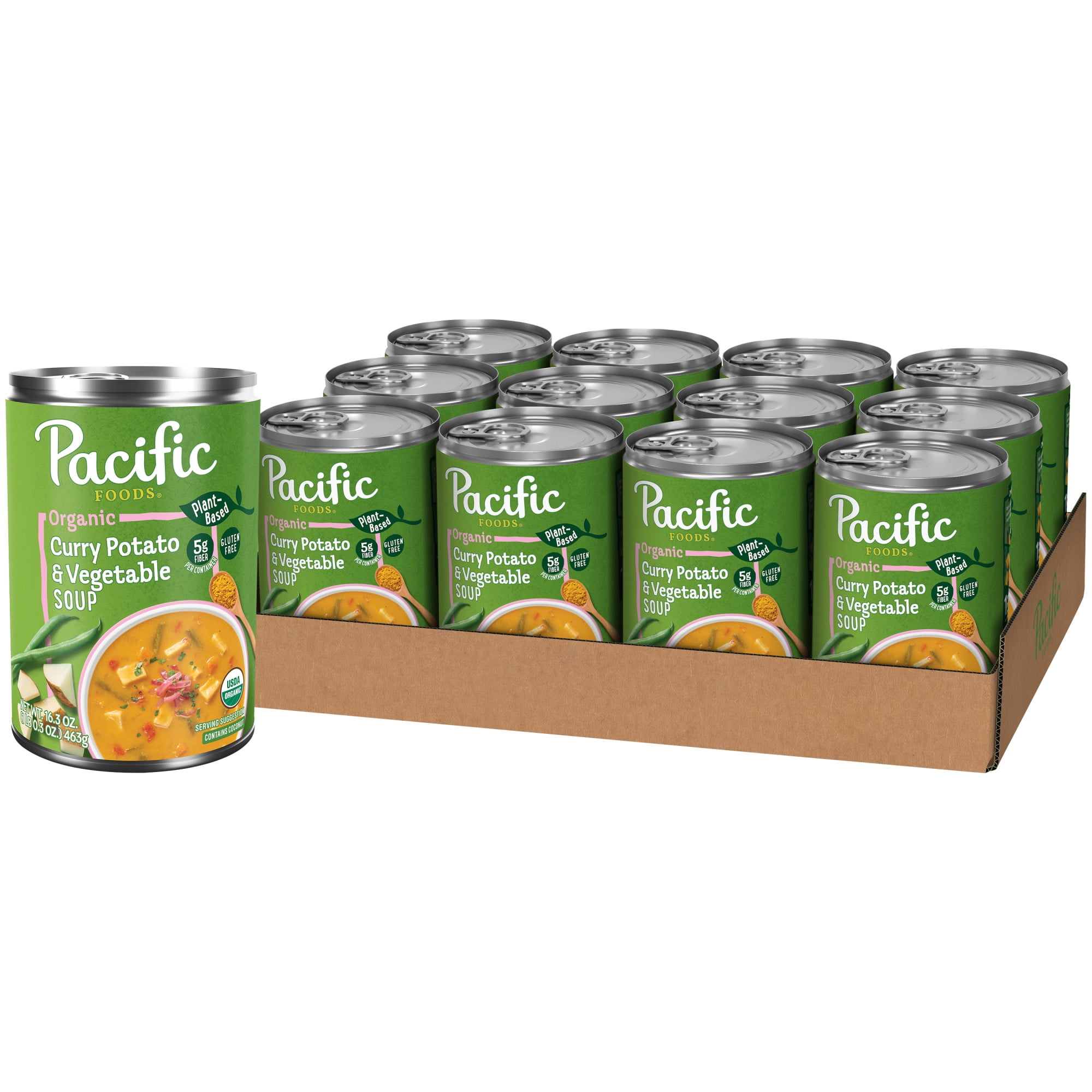 Pacific Foods Organic Curry Potato and Vegetable Soup, Plant-Based Vegan Meal (12 Pack, 16.3 oz) twsvm