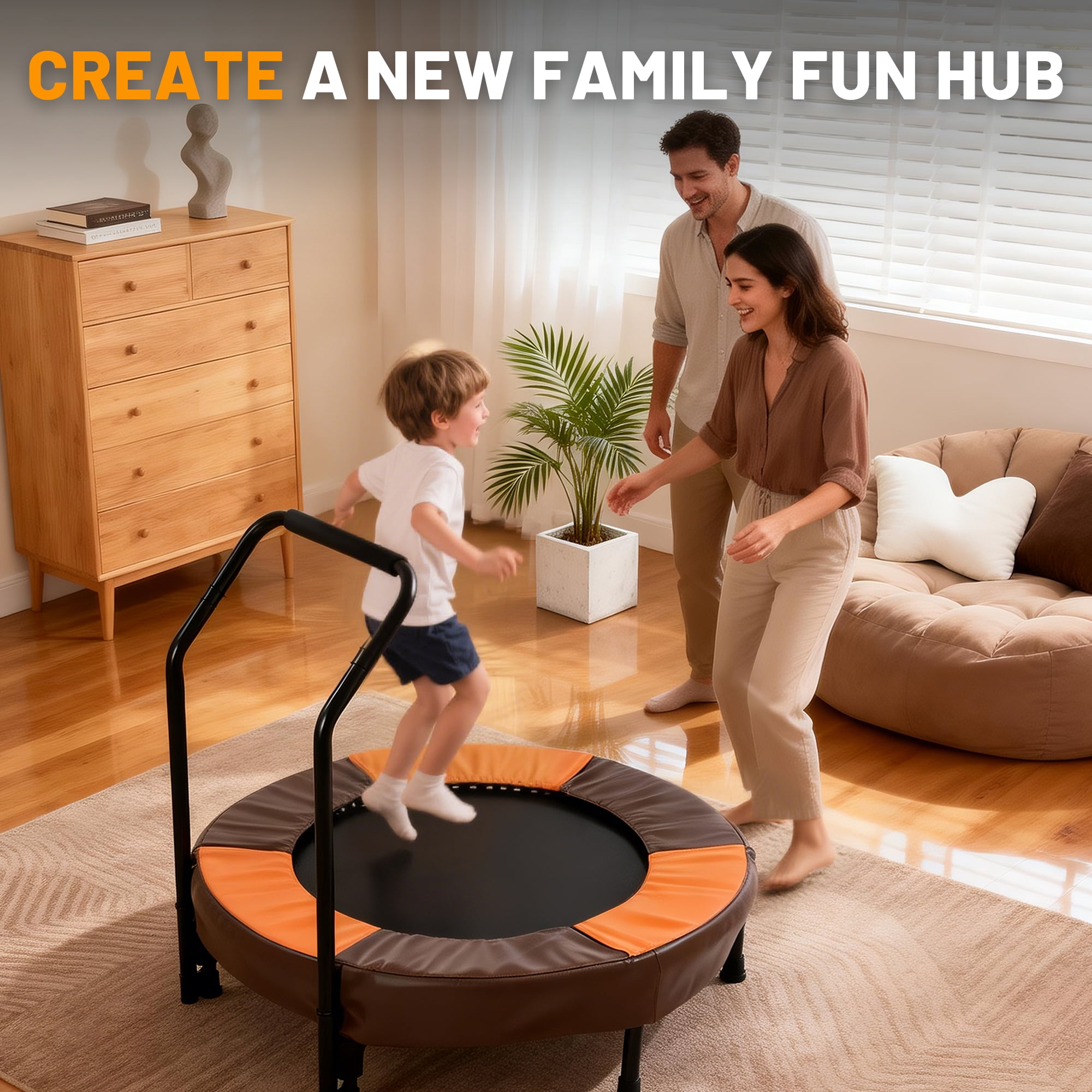 UZUGUL Kids Foldable Mini Trampoline with Handle, Indoor and Outdoor Fitness Jumper (Orange, 36 in) sbve2