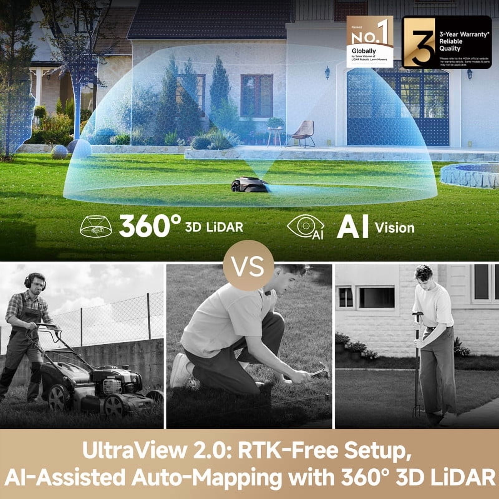 MOVA LiDAX Ultra 1000 Robotic Lawn Mower, AI-Powered 3D LiDAR Navigation, Edge Cutting, Smart Obstacle Avoidance (0.25 Acre) 6l729