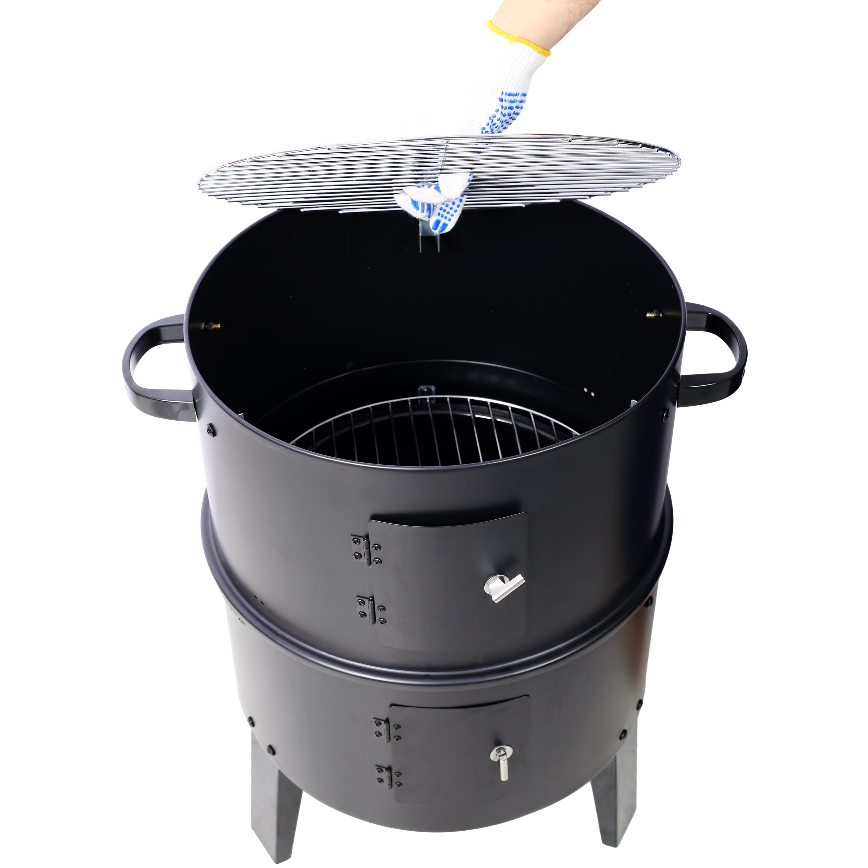 PuppyCheer 16 in Charcoal Smoker Grill, Portable Vertical Wood Smoker for Backyard BBQ (Black, 32.6 in Height) ftcu0
