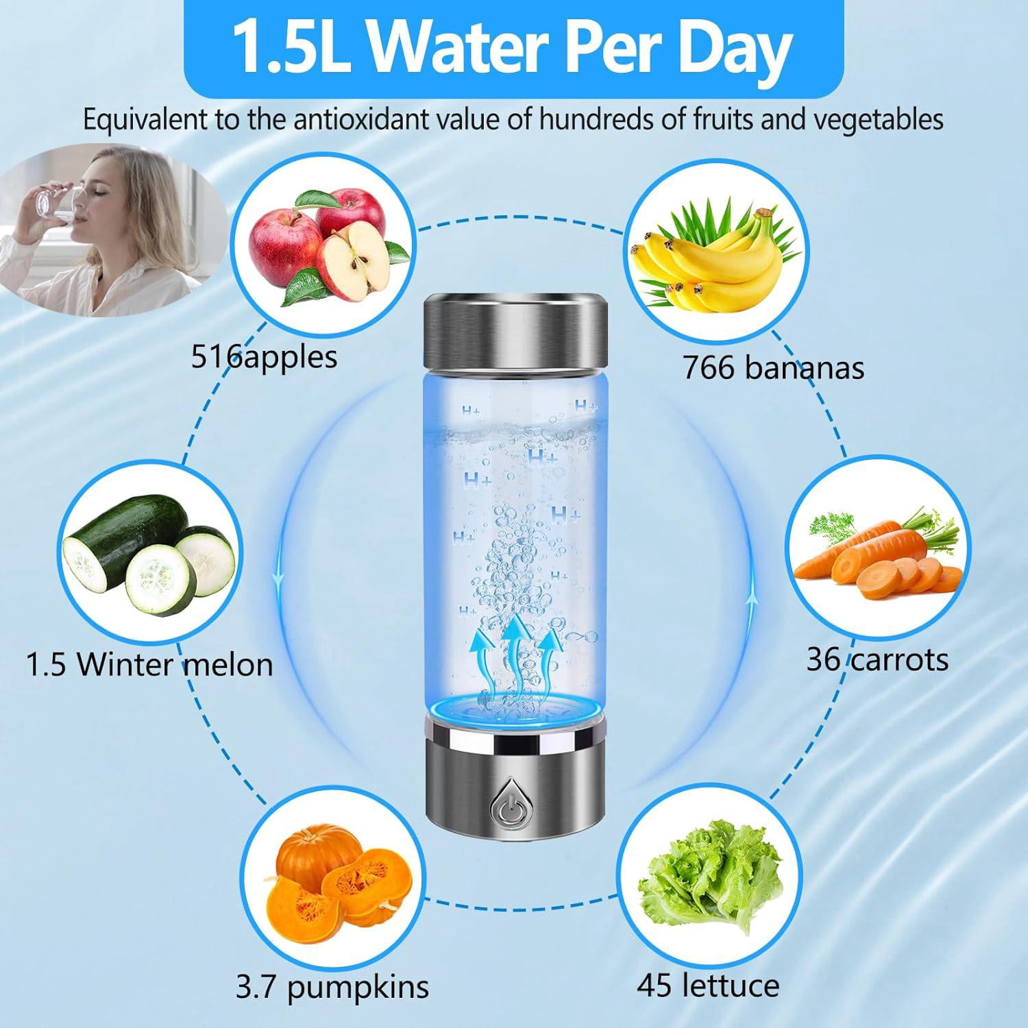 Gcvioh Hydrogen Water Generator Portable Ionizer Machine with PEM SPE Technology (Silver, 14.2 fl oz) 9s4d7