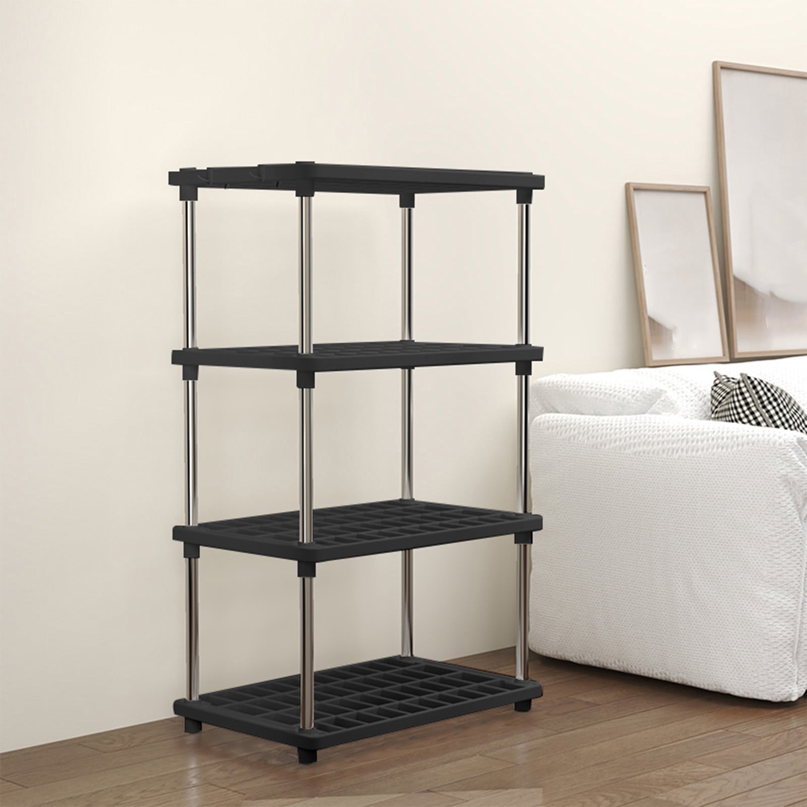 FMLIFOU 4 Tier Heavy Duty Plastic Storage Shelf (Black, 48 in H x 22 in W x 12 in D) ckk3a