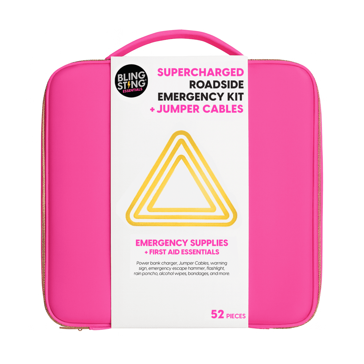 BLINGSTING Supercharged Roadside Emergency Kit for Drivers (Pink, 52-Piece Set) xh85g