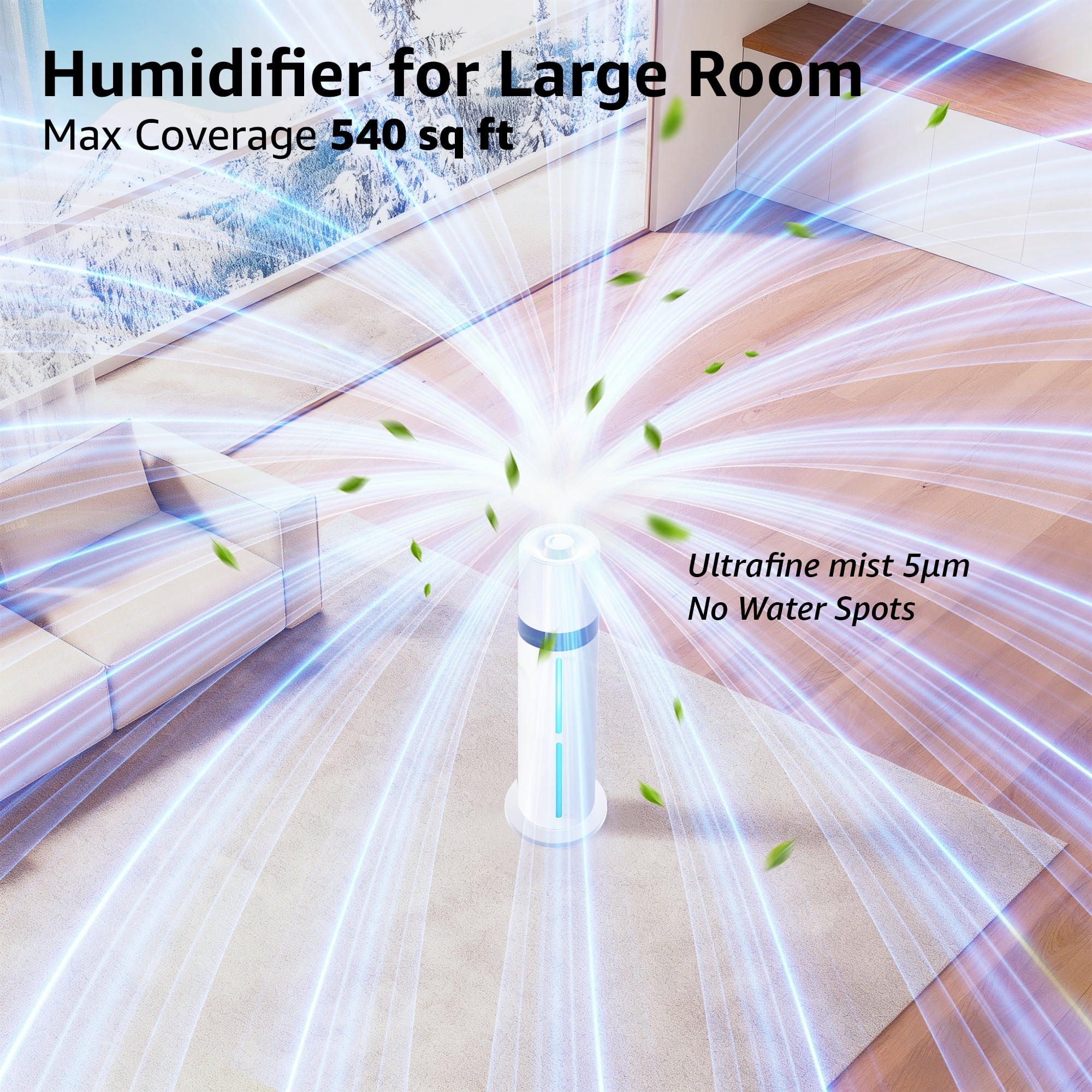 ITdodo Ultrasonic Cool Mist Humidifier for Large Rooms, Top Fill Smart Humidity Control with Remote (White, 2.38 gal) s8xi9