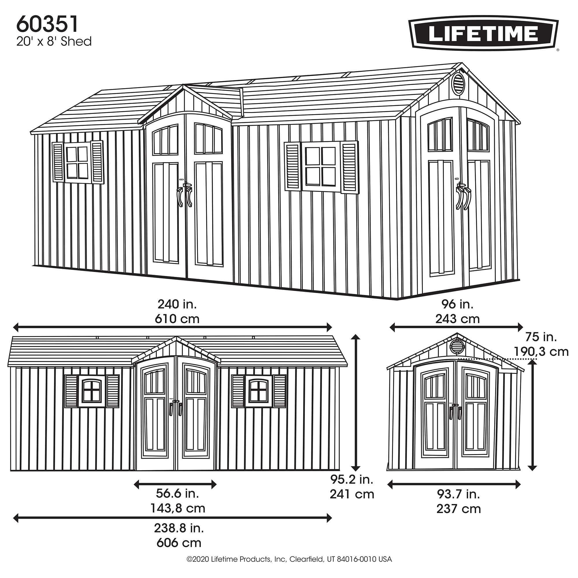 Lifetime Outdoor Storage Shed, Heavy-Duty Steel-Reinforced Polyethylene, Weather-Resistant (Light Brown, 20 ft x 8 ft) t3cca