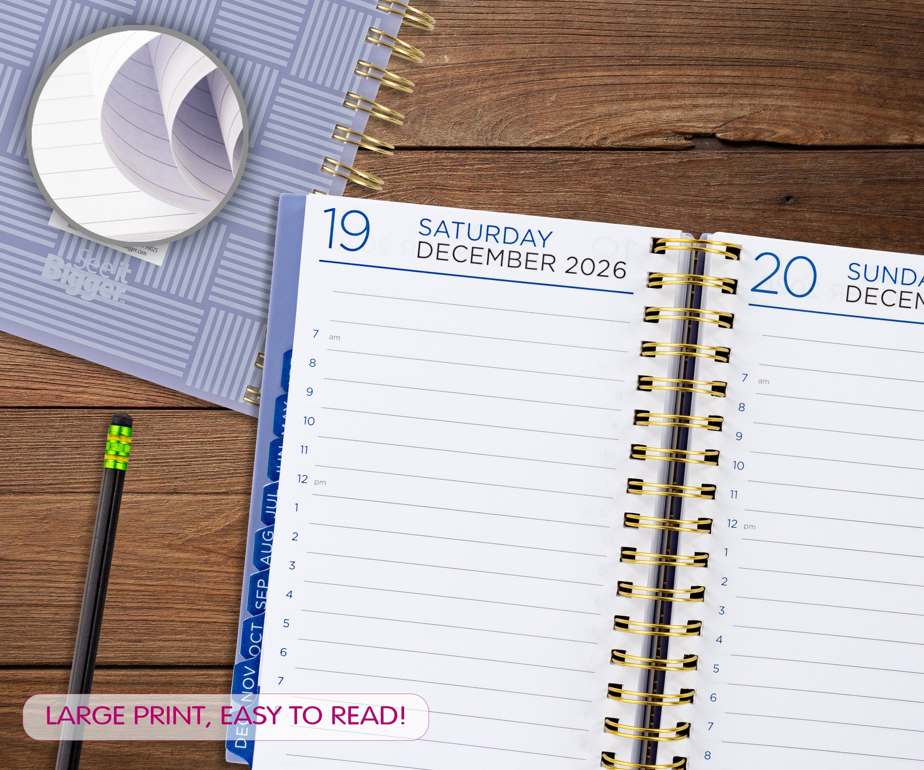 SEE IT BIGGER Daily Planner, 15-Month Appointment Book, Easy-to-Read Large Font (Grey, 6.25 in x 8.75 in) a8r08