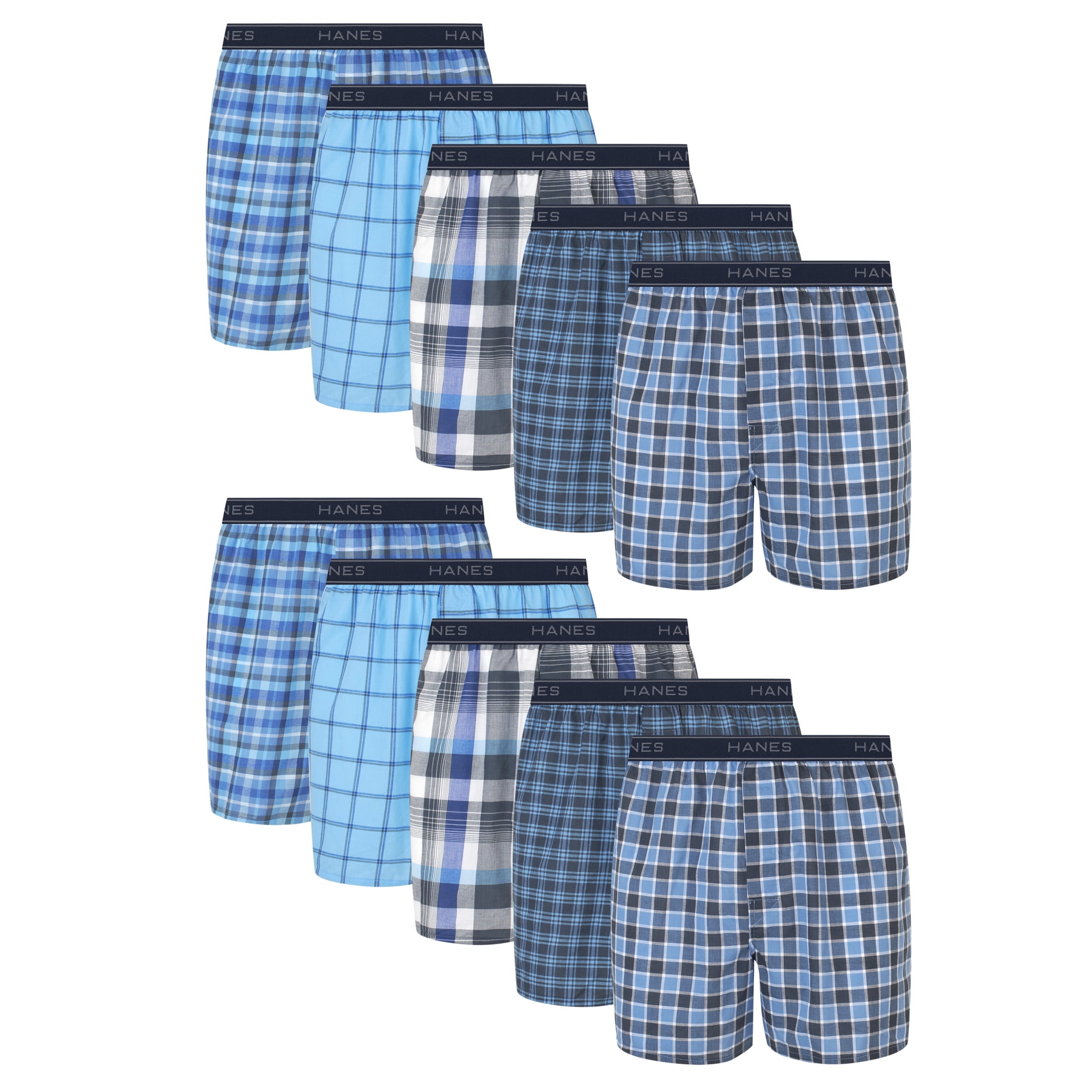 Hanes Men's Moisture-Wicking Boxer Underwear, Cotton Blend, Breathable Comfort (Blue, 10-Pack) 73tpv