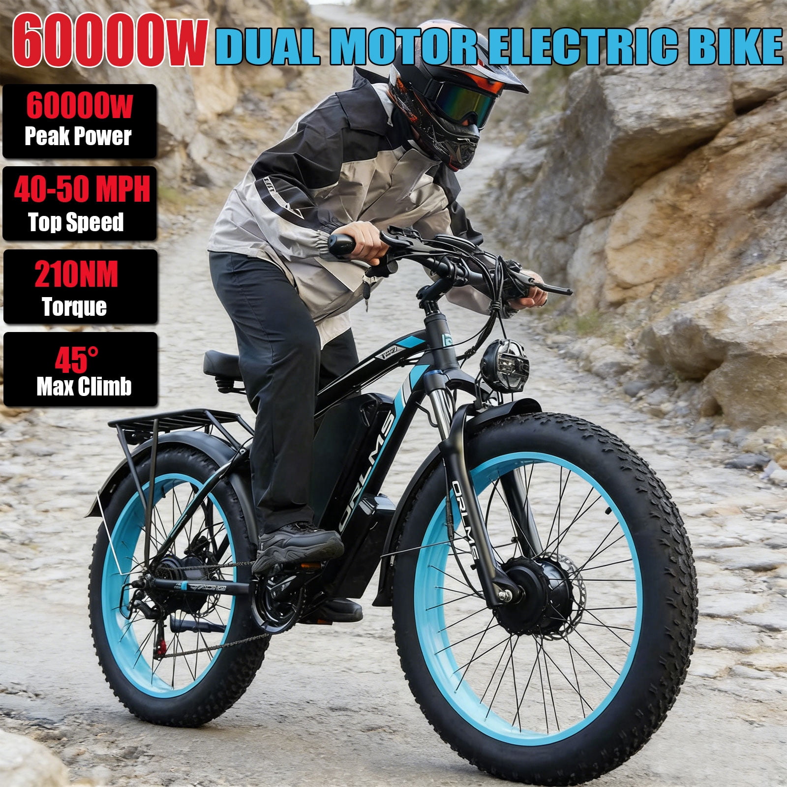 SMLRO Electric Mountain Bike, 6000W Dual Motor AWD E-Bike, 60V 25AH Battery, 26 in x 4.0 Fat Tire, Off-Road Dirt Bike (Black, 26 in) 9r86a