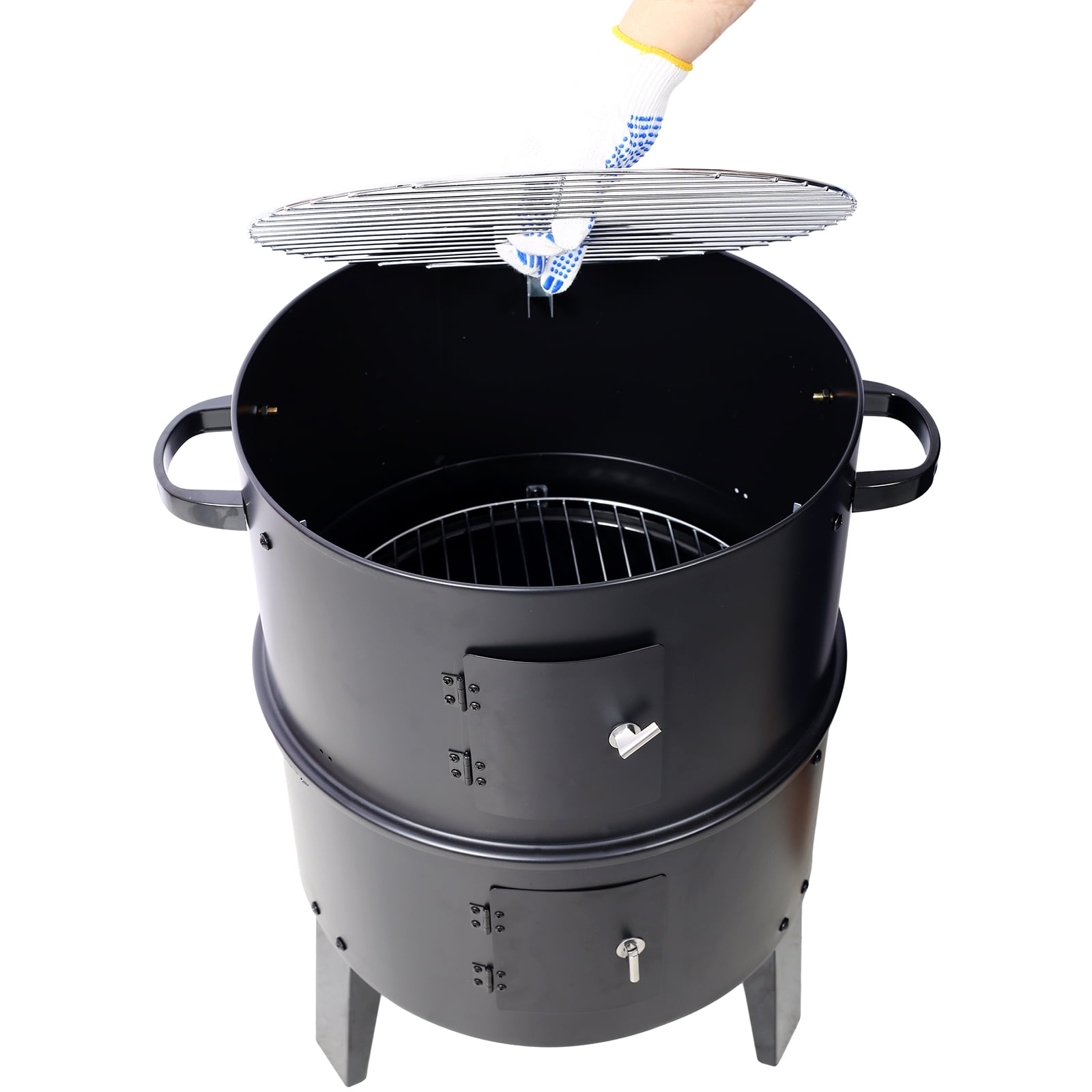 Deiokin 16-Inch Charcoal Smoker Grill, 3-in-1 Vertical Wood Smoker for Outdoor Cooking (Black, 16 in) lmvsc