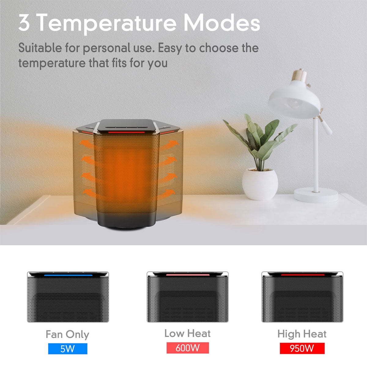 ALROCKET Portable Electric Space Heater with 70° Oscillation and Adjustable Heat Settings (Black) gyss0