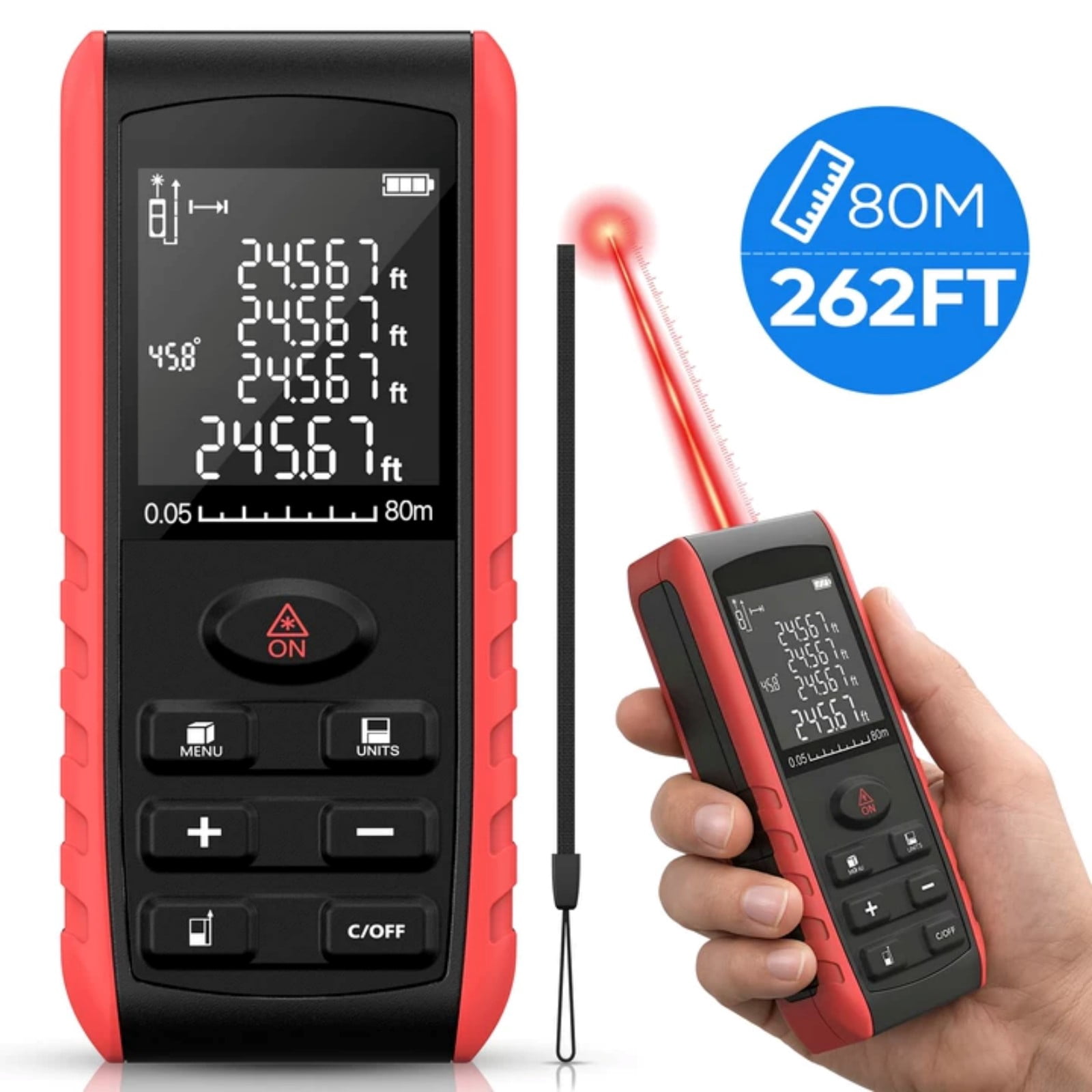 LAKWAR Digital Laser Distance Meter, High Precision Measurement Tool for Construction and DIY (Green, 262 ft) 3n1gz