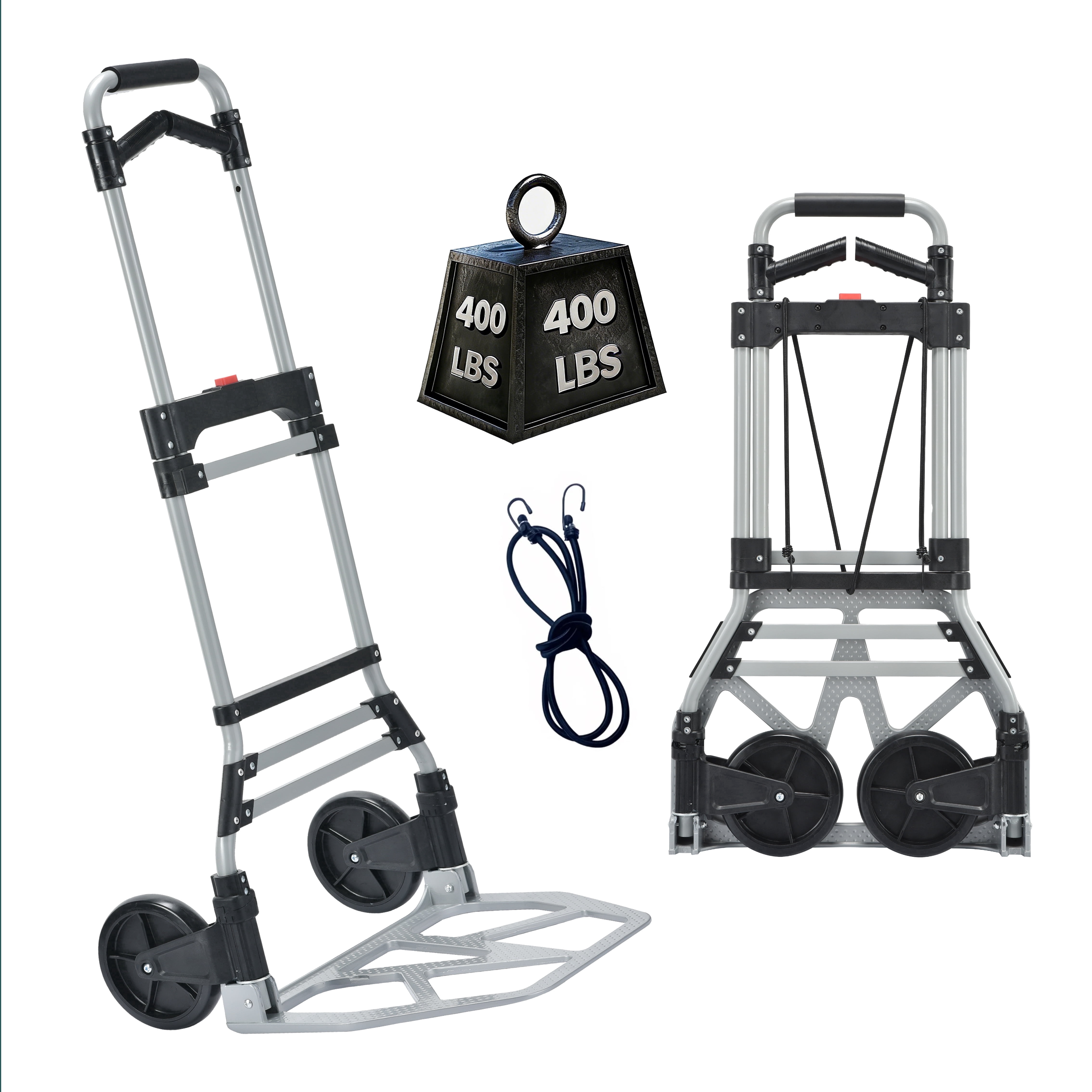 Takira Folding Hand Truck, Portable Aluminum 2-Wheel Dolly with Rotatable Handle (Black, 400 lb) akh65
