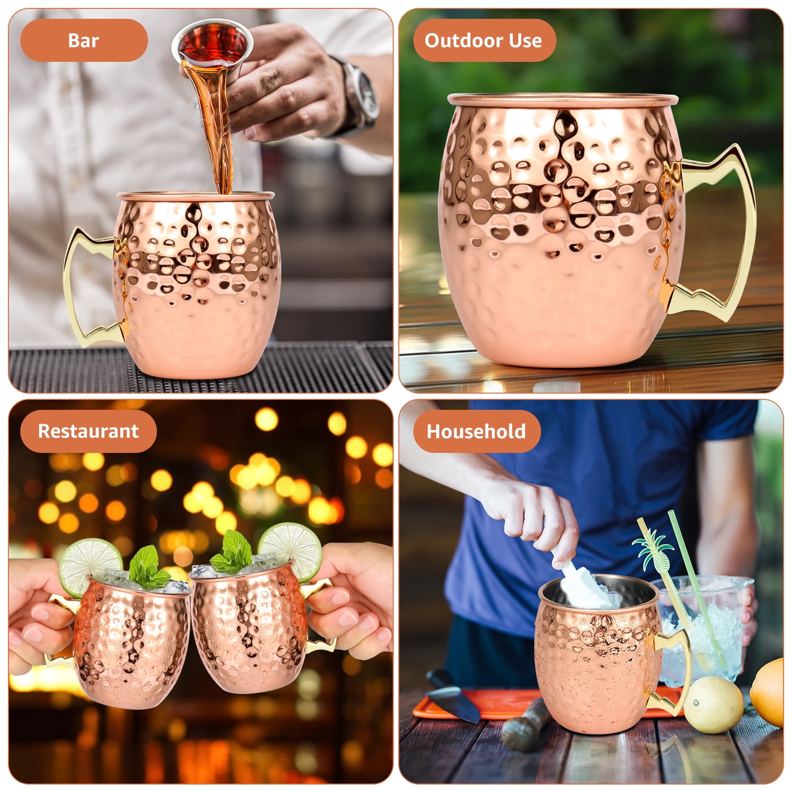 Jetcloudlive Moscow Mule Mugs Hammered Copper Finish with Stainless Steel Lining (Gold, 2 Pack, 16 fl oz) qzb05