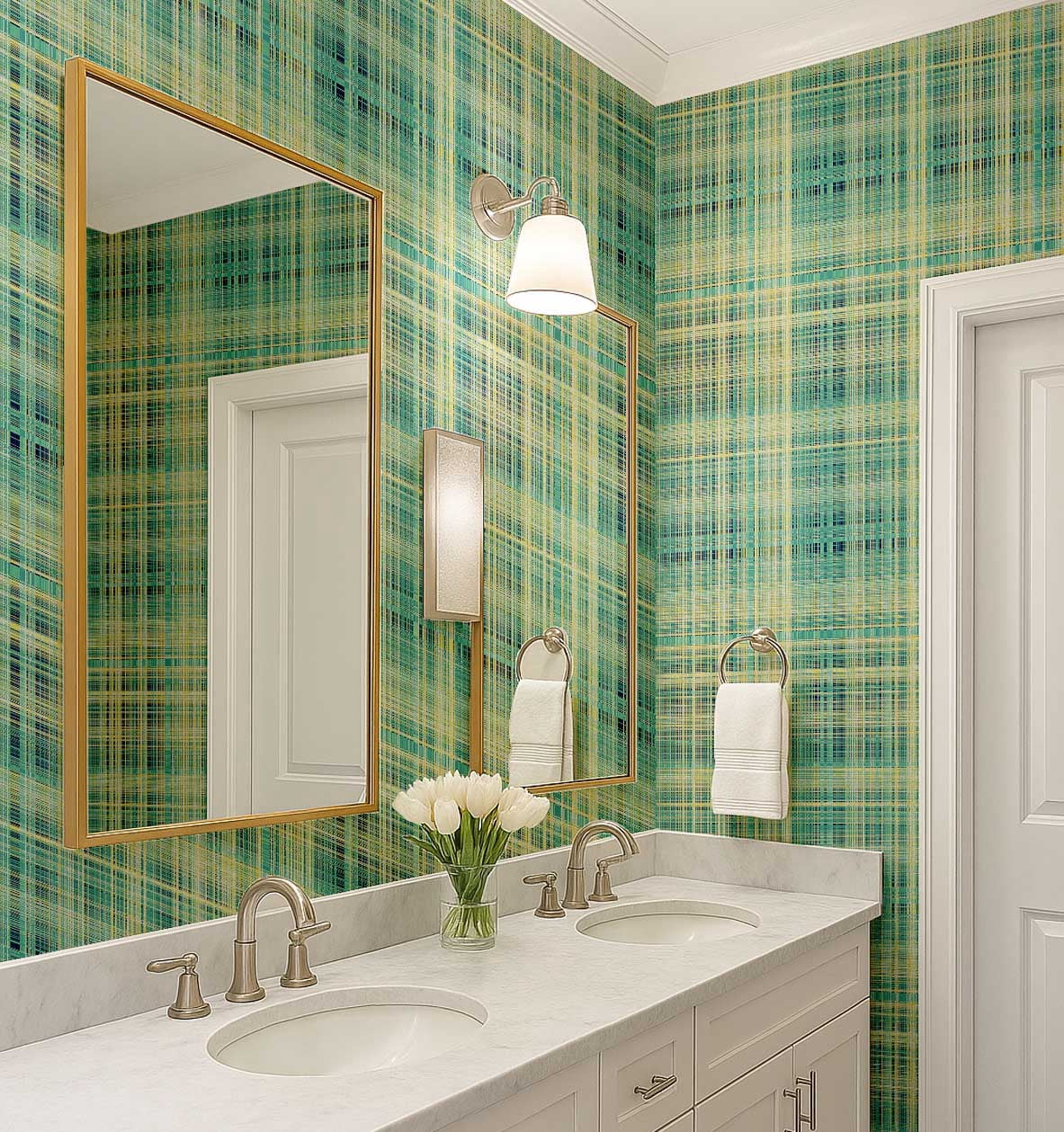 S4Sassy Peel and Stick Wallpaper, Removable Vinyl Contact Paper for Accent Walls, Aqua Plaid Print (Green, 25 in x 120 in) oopgh